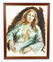 Manner of Malcolm Young, 20th century, Oil on canvas, A portrait of a young woman with red hair