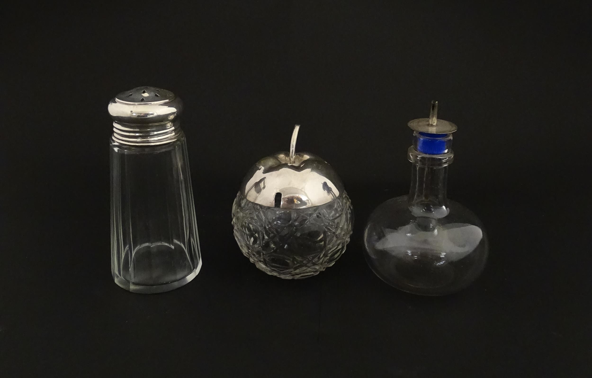 A panel cut glass sugar caster with silver top hallmarked Birmingham 1912. Together with a cut glass - Image 4 of 12