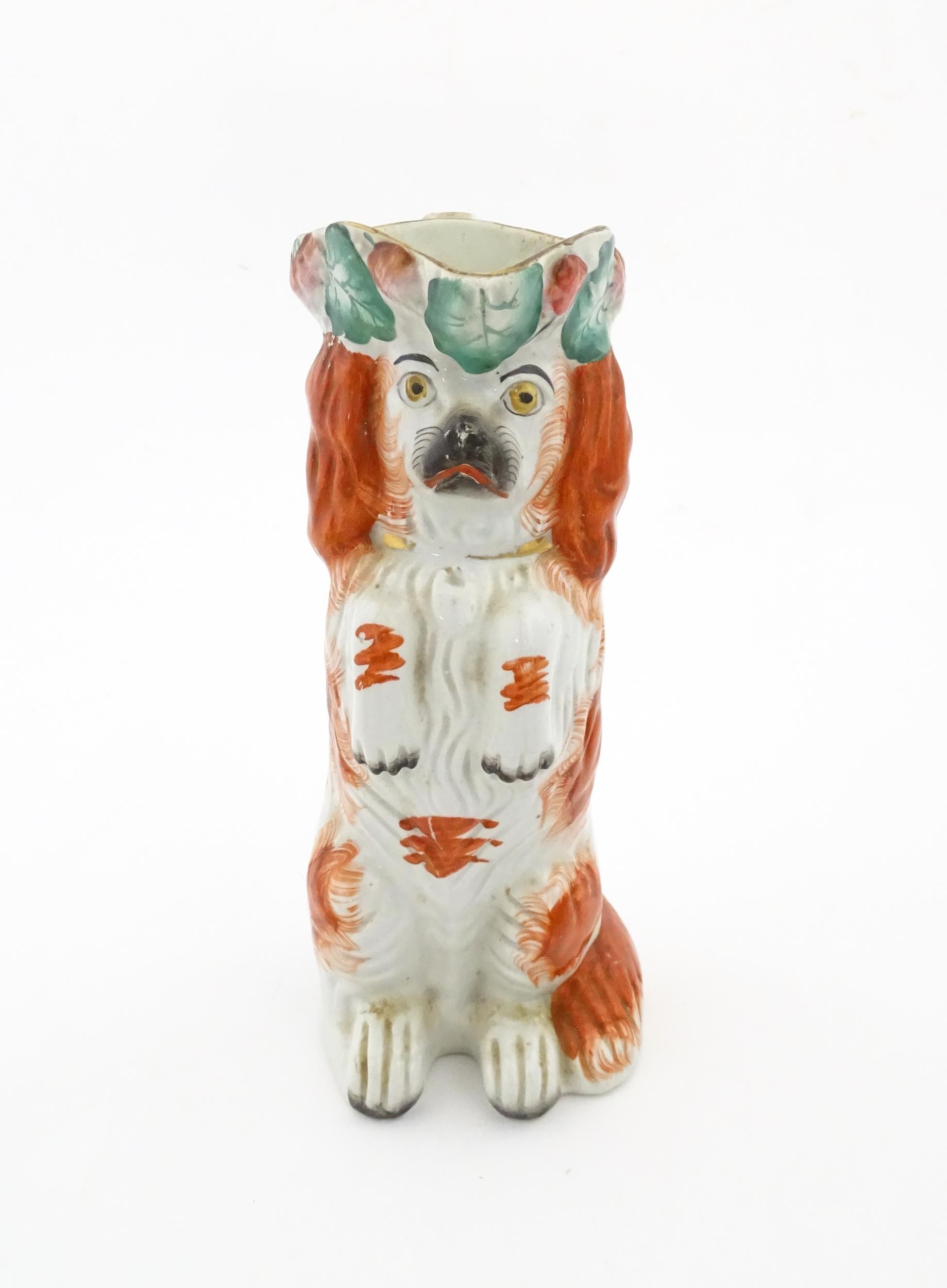 A Victorian Staffordshire jug modelled as a dog wearing a hat with fruiting vine decoration. Approx. - Image 8 of 10