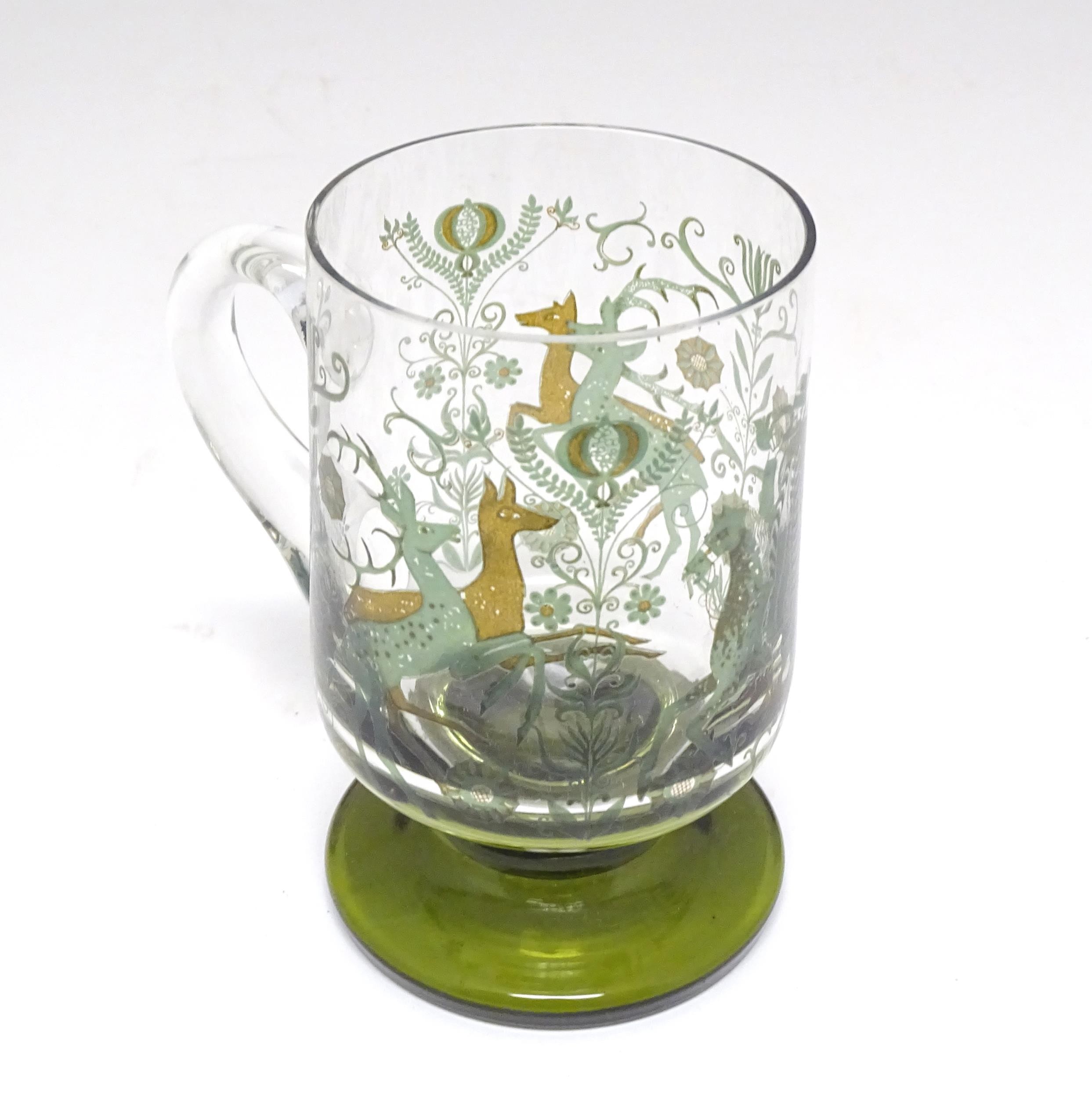 A 19thC glass goblet / rummer. Together with a Continental tankard depicting hunting scene, figure - Image 3 of 13