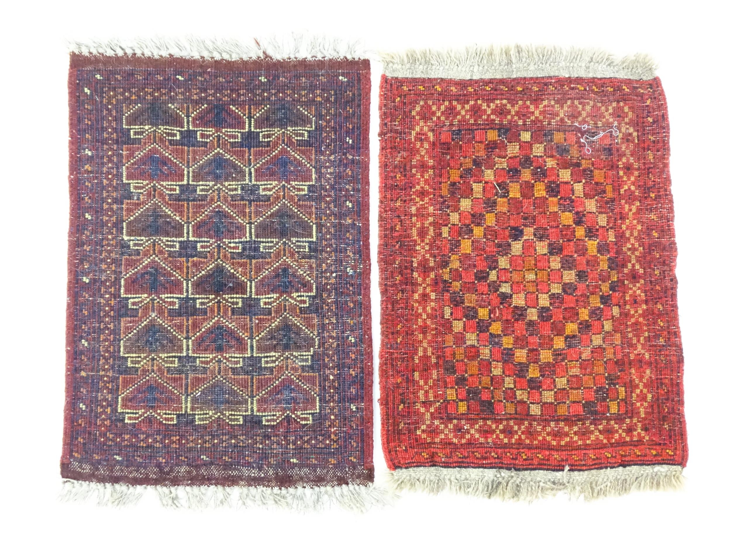 Carpets / Rugs: Two small rugs, one with burgundy ground with repeating motifs, the other with - Image 2 of 6