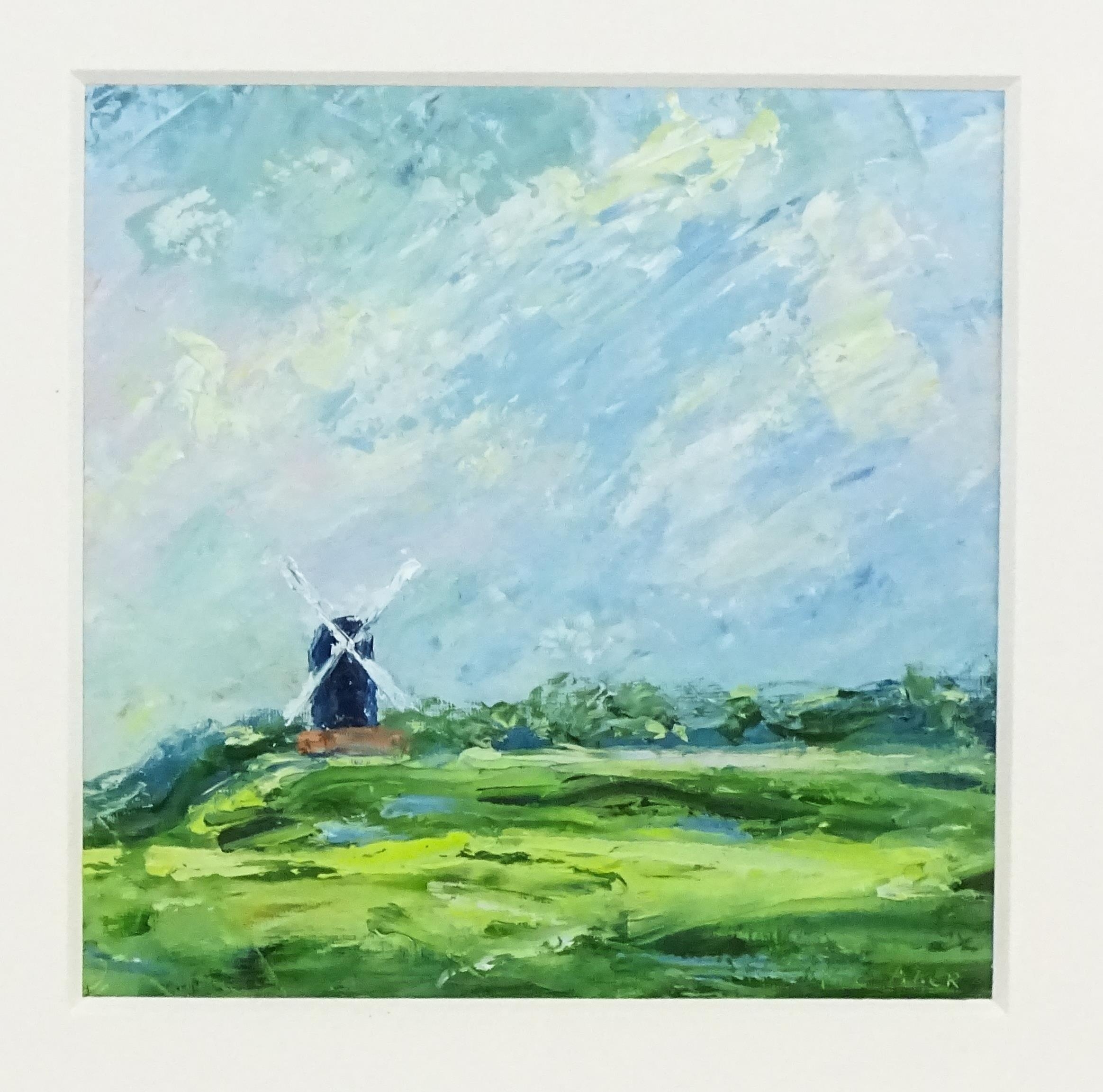 Rupert Aker, 21st century, Cotswold School, Oil on board, A landscape with Brill windmill. Signed - Image 4 of 4