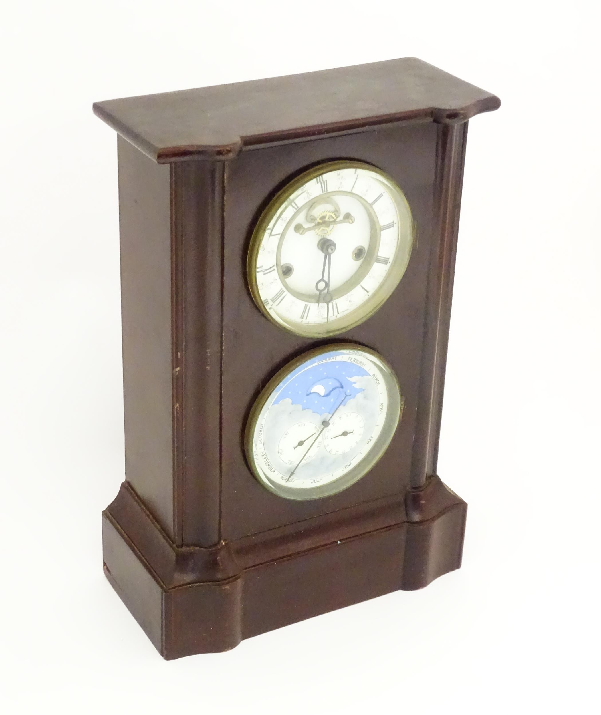 A French perpetual calendar clock, the wooden cased mantle clock having two piece enamel dial with - Image 5 of 10