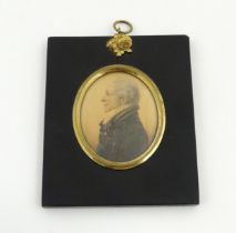 A 19thC watercolour portrait miniature depicting Colonel Roger Barnston (1749-1837) of Churton,