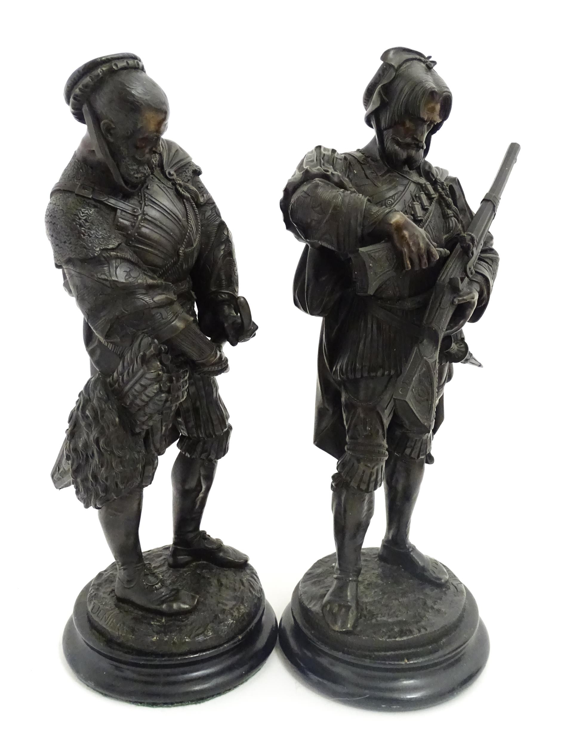 A pair of 19thC bronze figures after Guillaume Deniere comprising Renaissance Archer and Landsknecht - Image 4 of 7