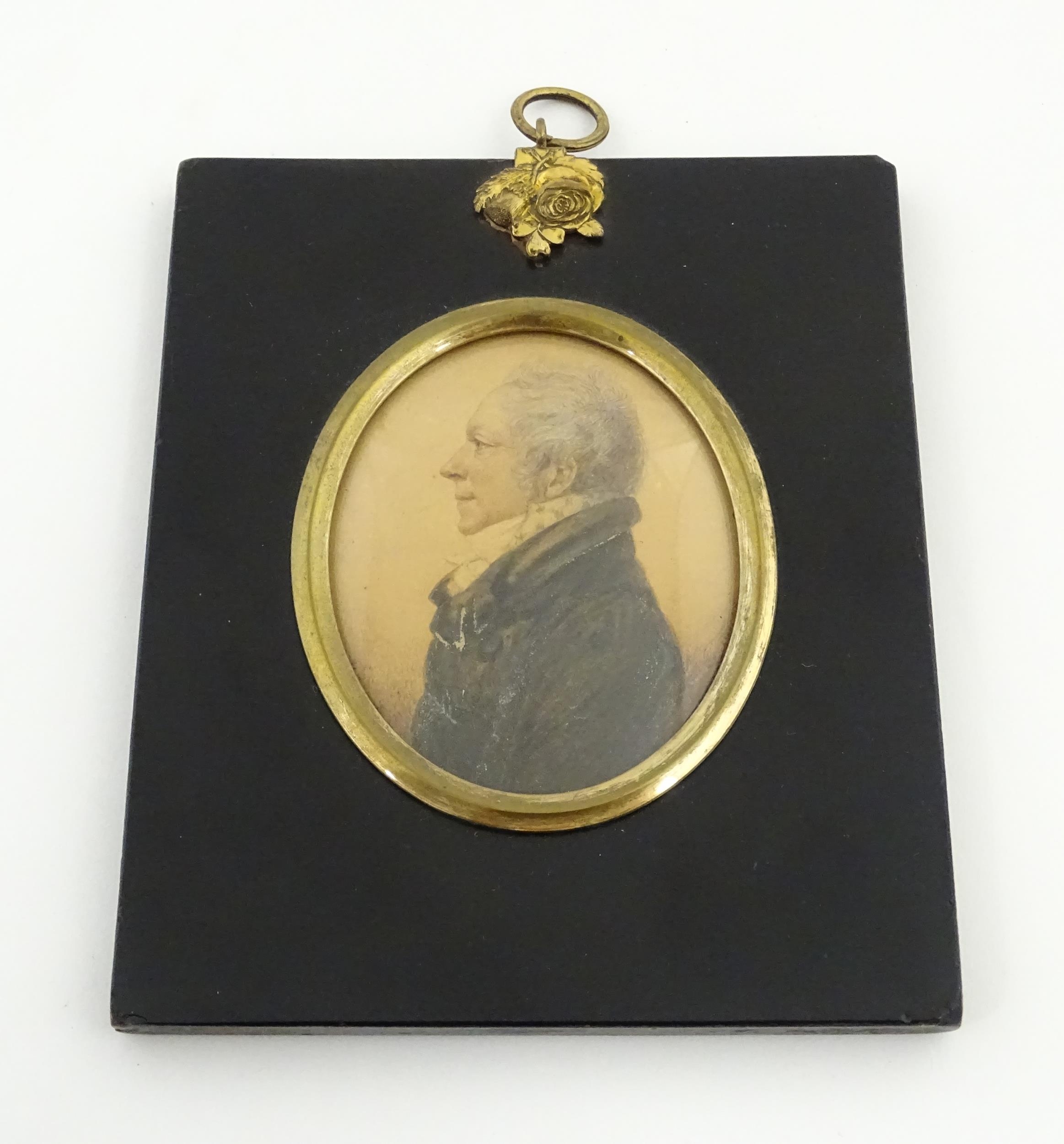 A 19thC watercolour portrait miniature depicting Colonel Roger Barnston (1749-1837) of Churton, - Image 3 of 8