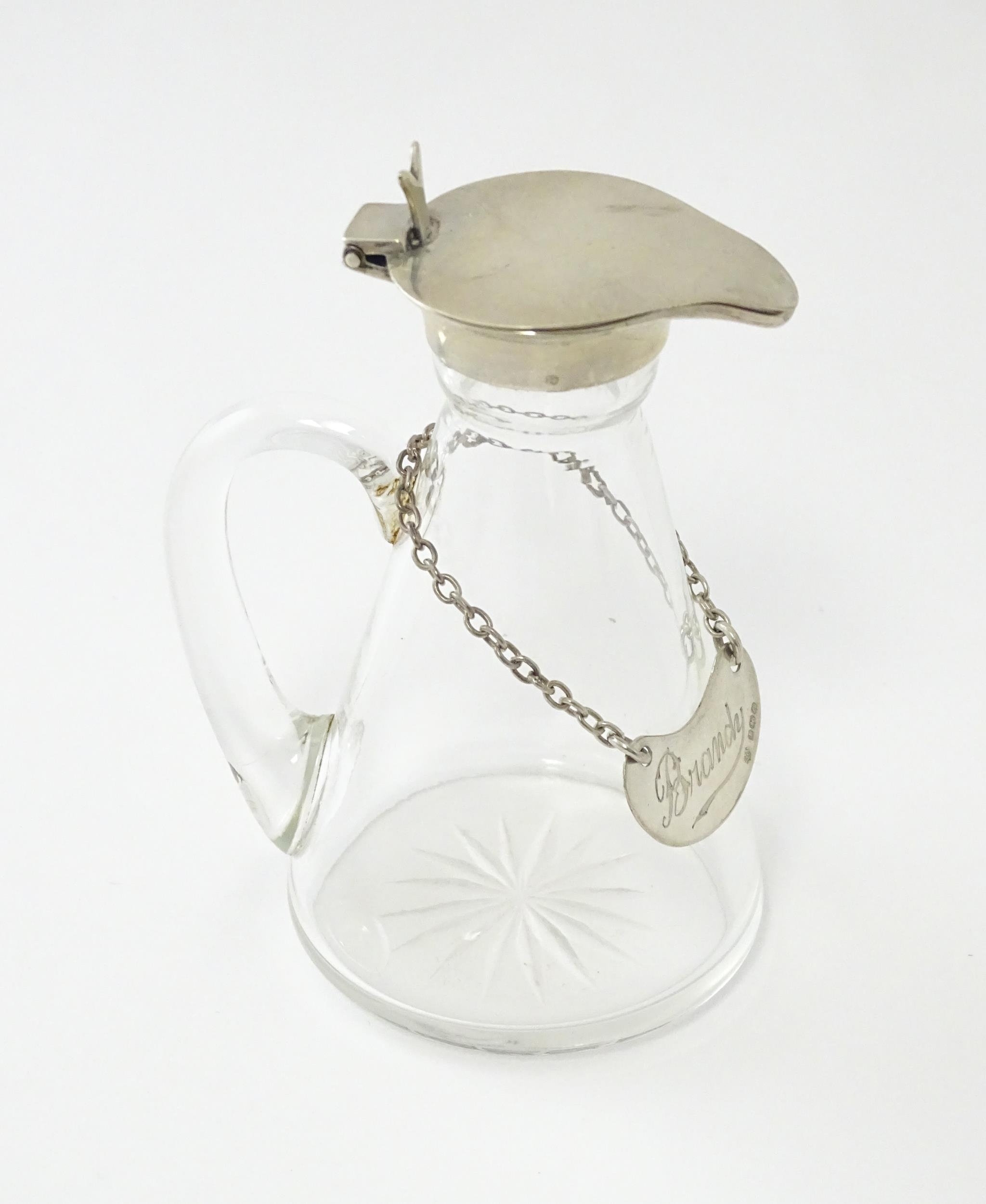 A glass whisky water noggin / jug with silver lid, hallmarked Birmingham 1931. Together with - Bild 3 aus 13