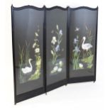 An Aesthetic movement three fold screen with hand painted detailing. 74" wide x 61" high. Please