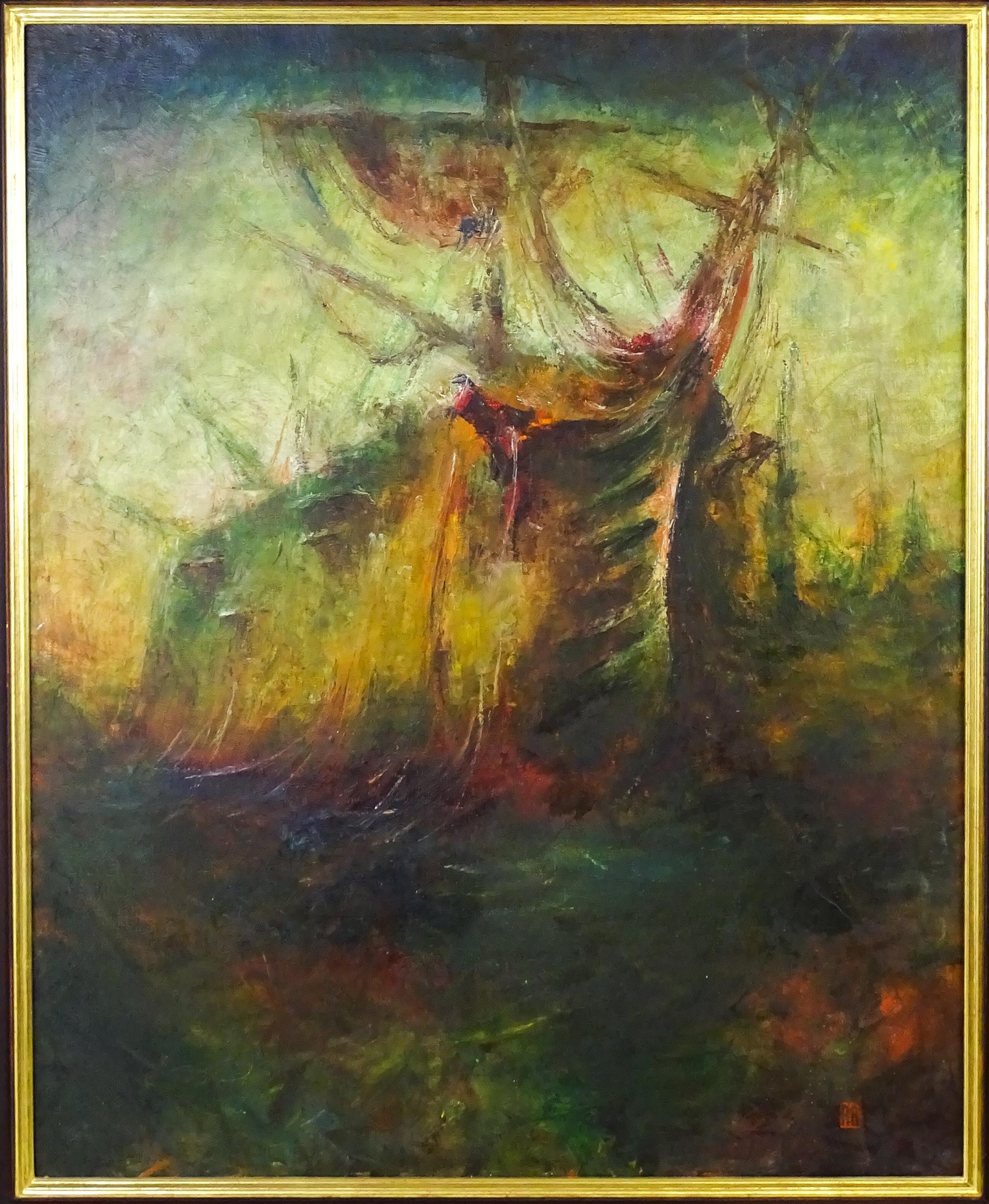 Alexander Akhanov (b. 1957), Russian School, Oil on canvas, Man of War ship in high seas. Signed - Bild 4 aus 5