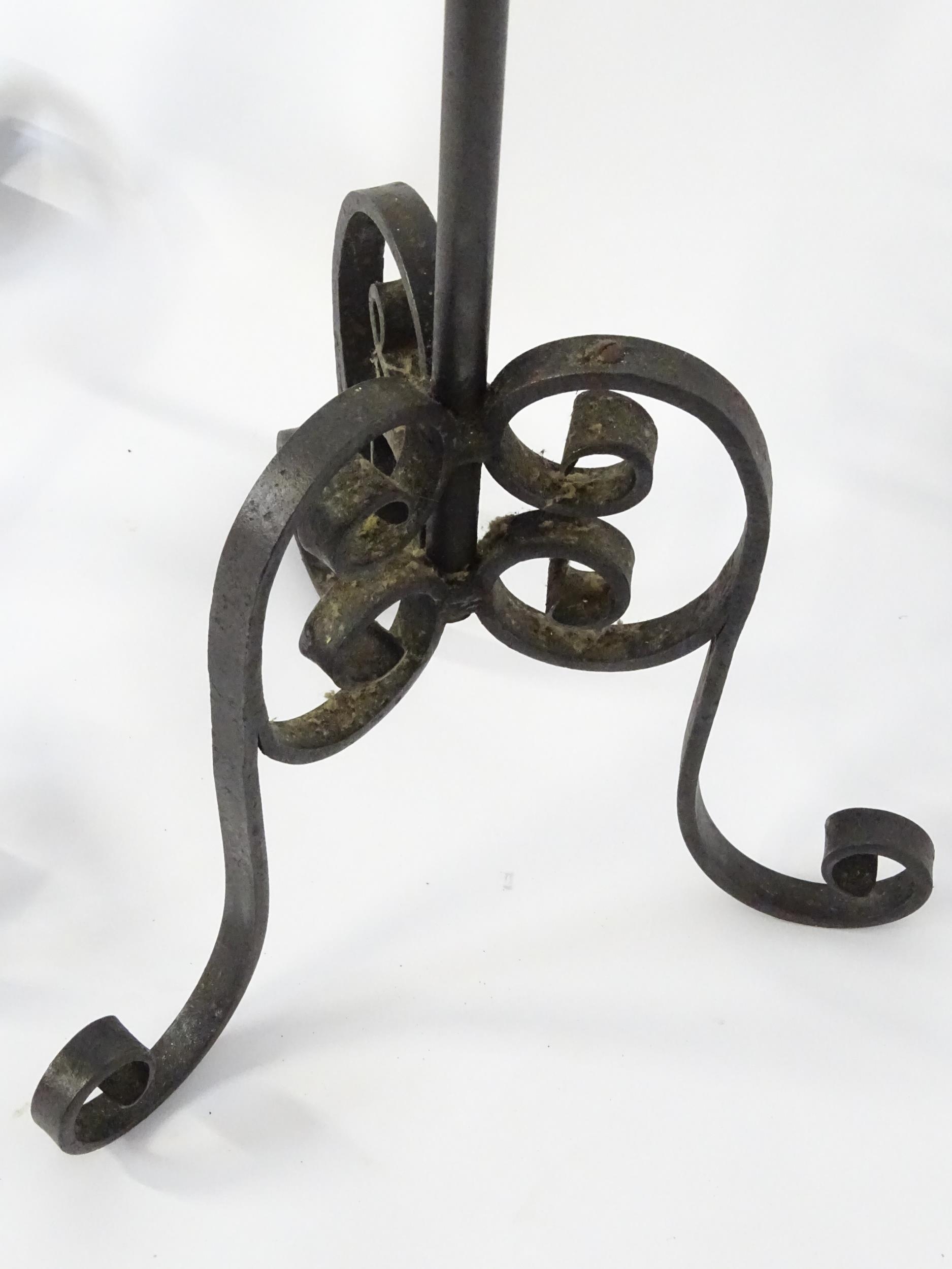 A 20thC standard lamp with triform base and foliate decoration. Together with two wrought iron style - Image 12 of 12