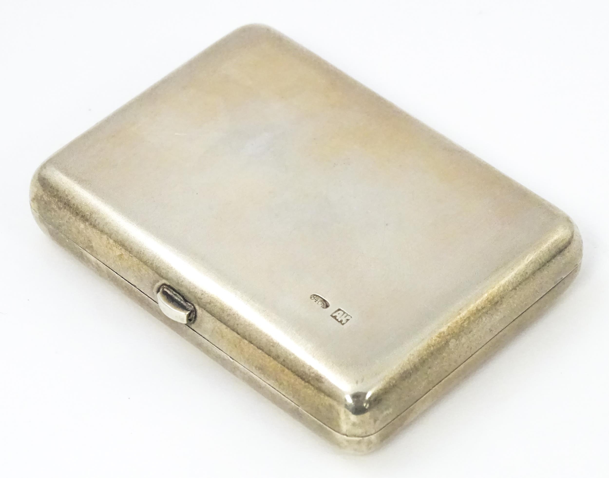 A late 19th / early 20thC Russian silver cigarette / snuff box with engraved floral decoration. - Image 7 of 7