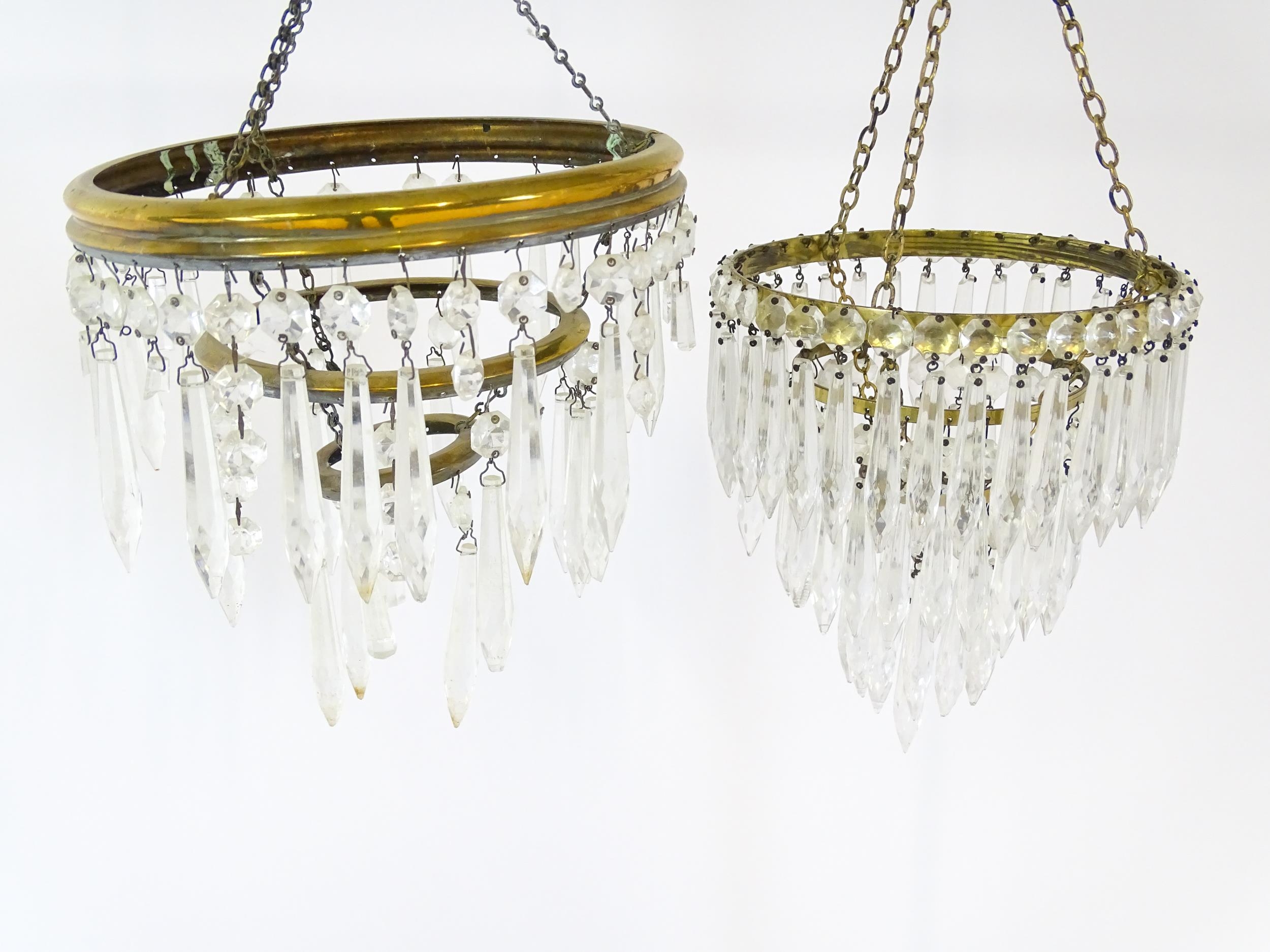 Three assorted pendant bag light shades with lustre drops. Together with a yellow amber glass - Image 3 of 16