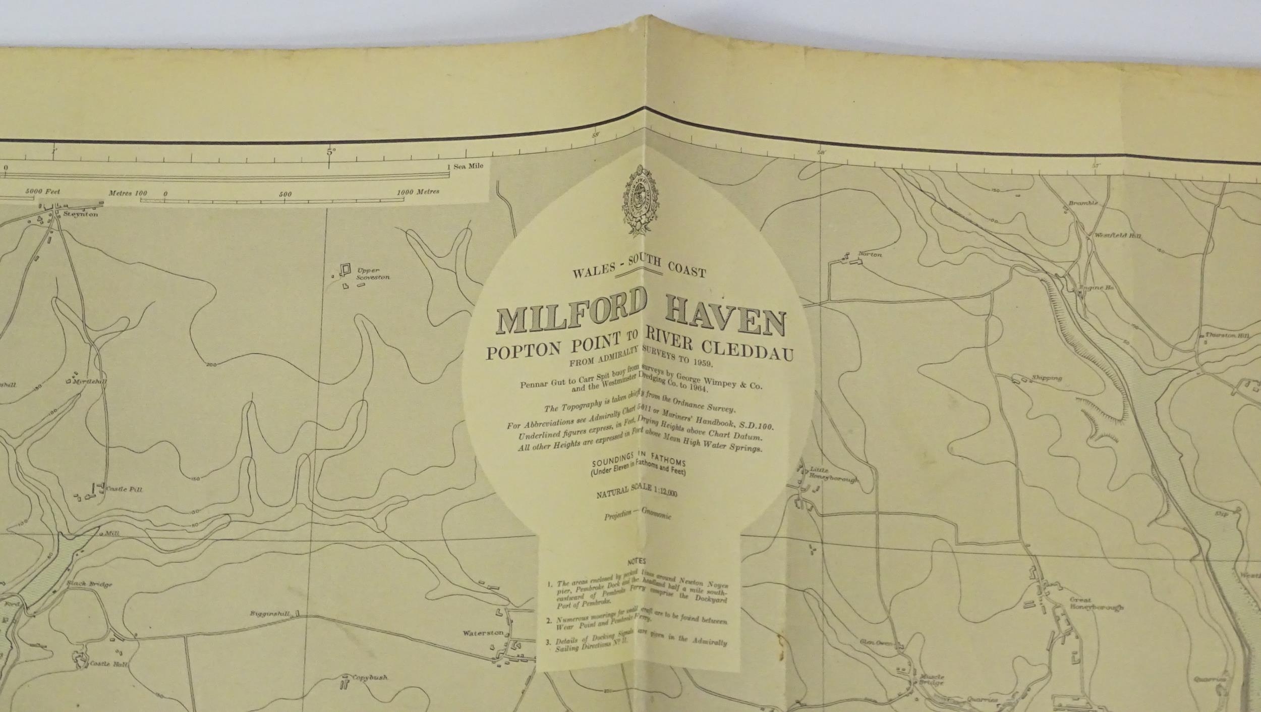 Three mid 20thC Hydrographic Office maritime navigational charts for Wales - South Coast, comprising - Image 12 of 26