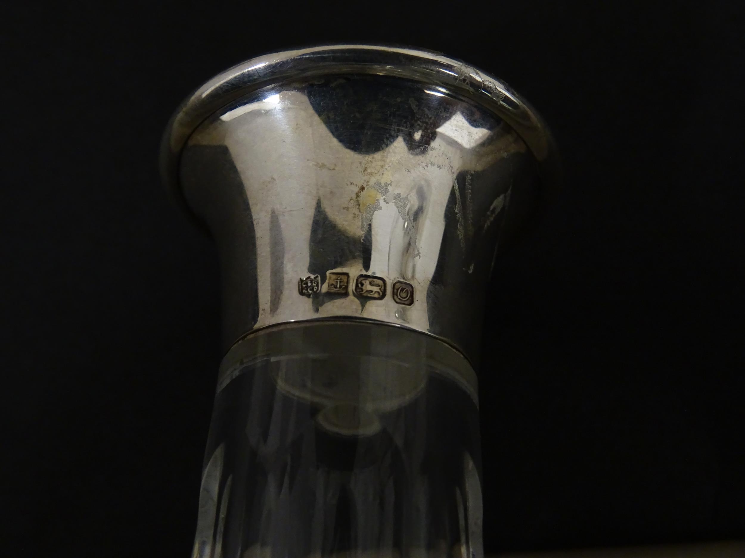 A cut glass flask of small ships decanter form with silver collar hallmarked Birmingham 1988, - Image 2 of 8