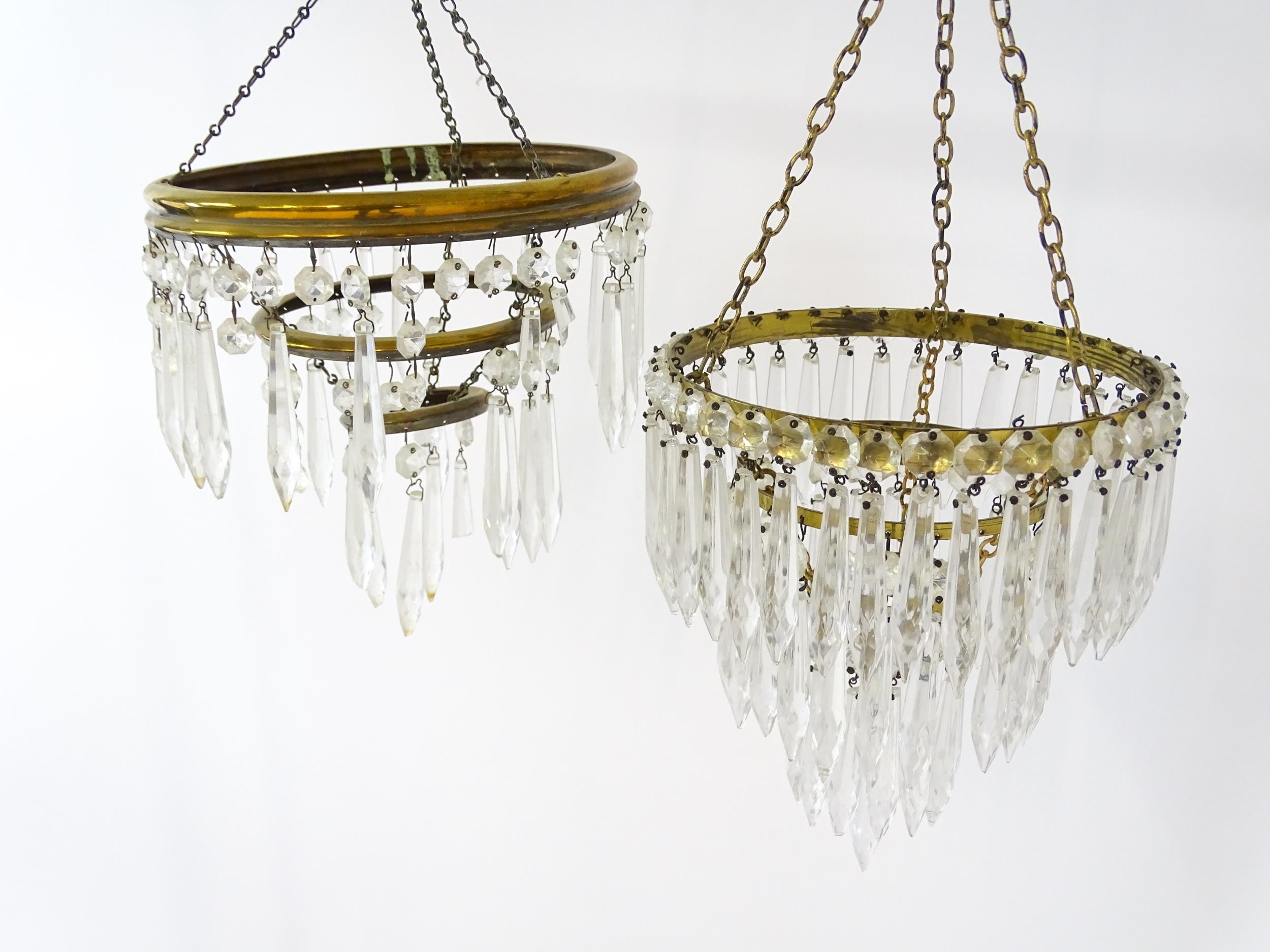 Three assorted pendant bag light shades with lustre drops. Together with a yellow amber glass - Image 7 of 16