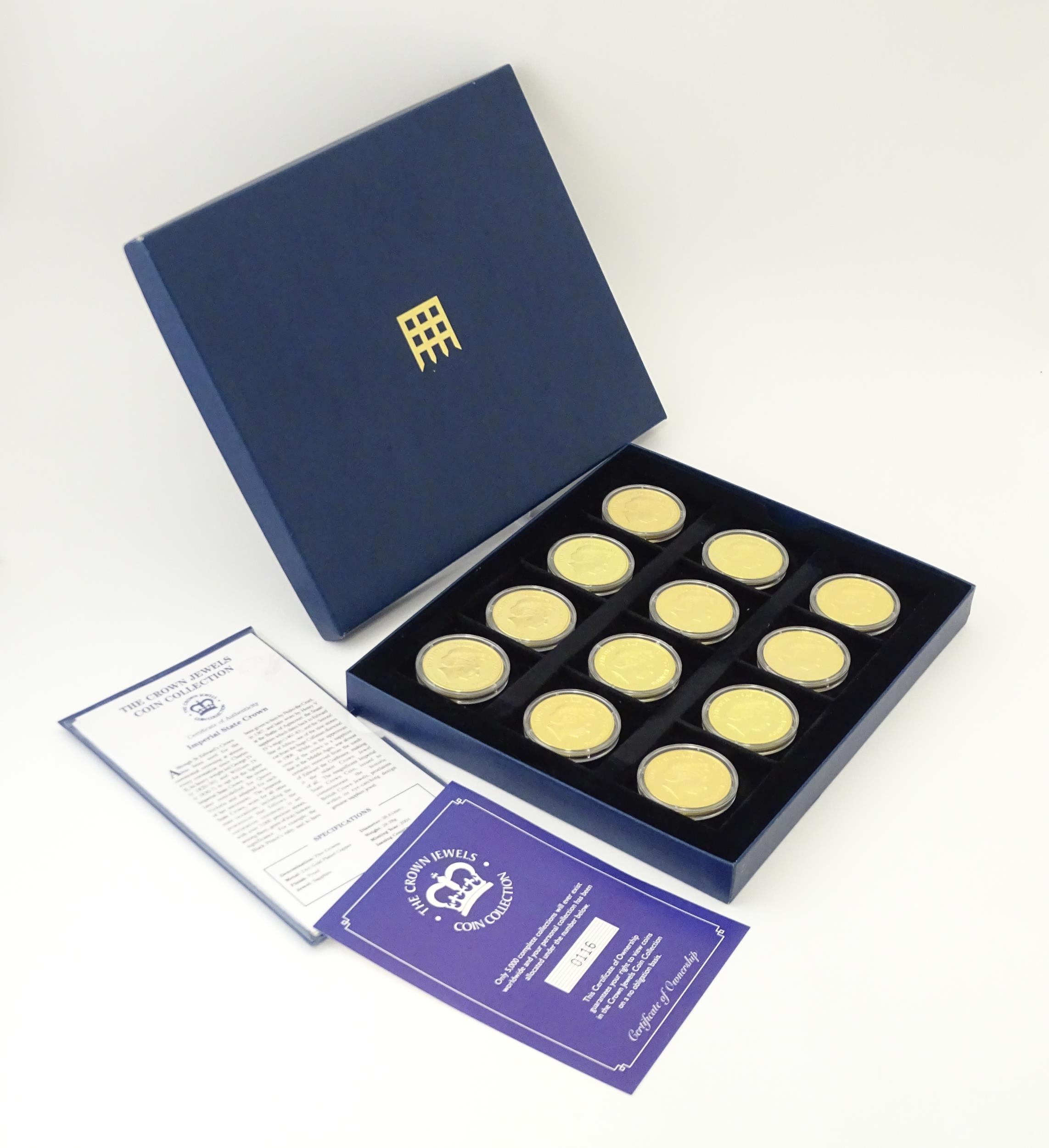 Coins: A boxed set of twelve Westminster Mint gold plated medallions titled the Crown Jewels Coin - Image 3 of 9