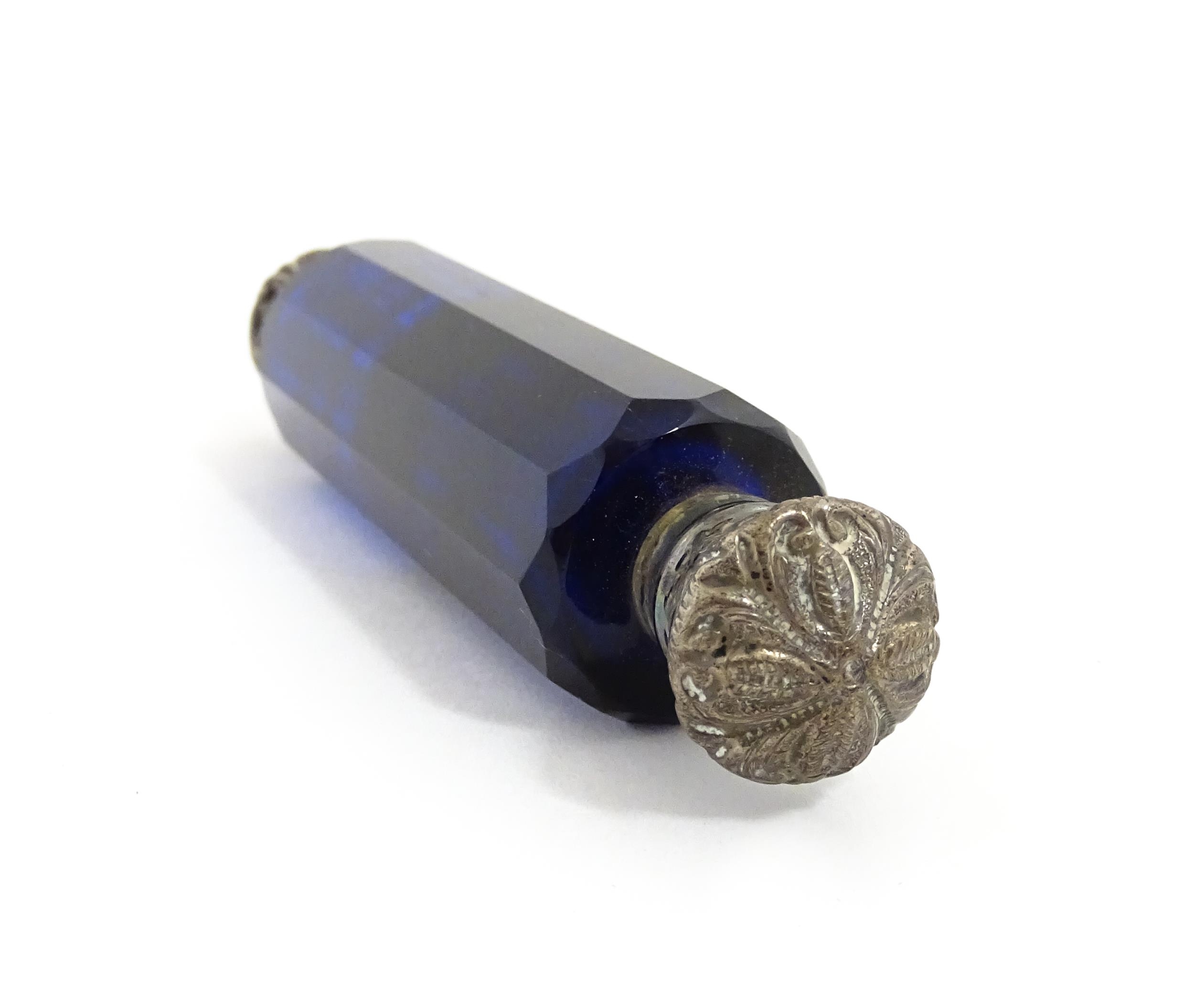 A glass scent / perfume bottle with blue flash cut decoration. Together with a Bristol blue coloured - Image 13 of 13