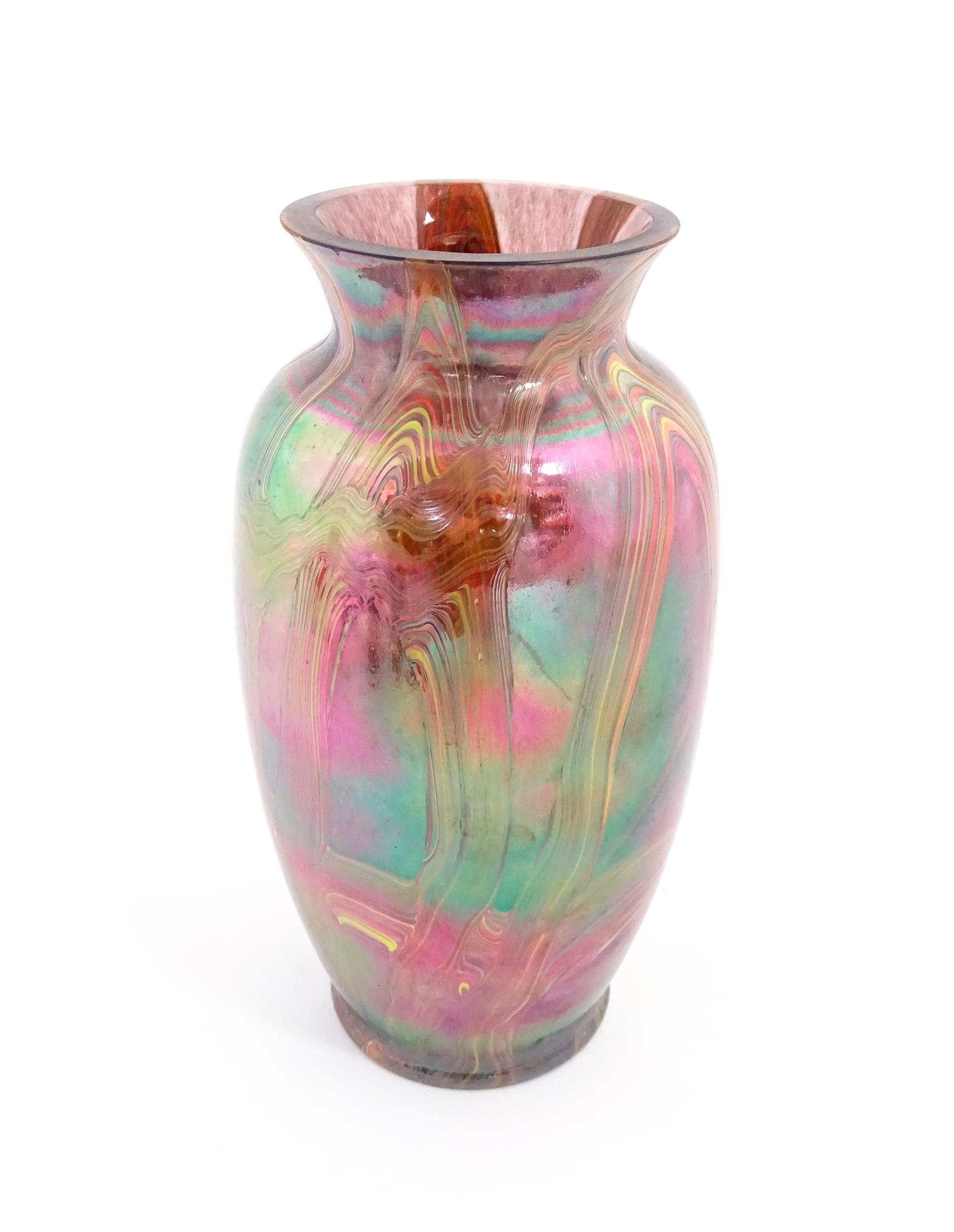 A lustre studio art glass vase in manner of Favrile. Approx. 8 3/4" high Please Note - we do not - Image 5 of 6