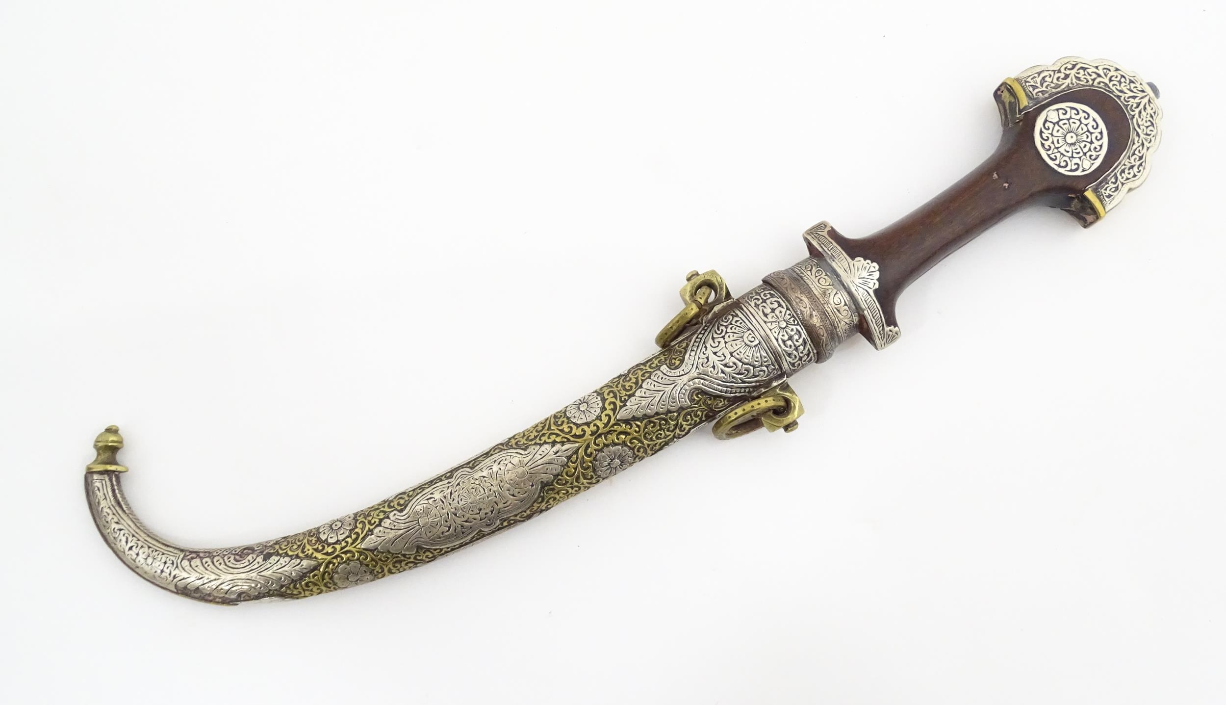 Ethnographic / Native / Tribal: A Moroccan Koummya / Jambiya dagger with carved wooden handle with - Image 7 of 14