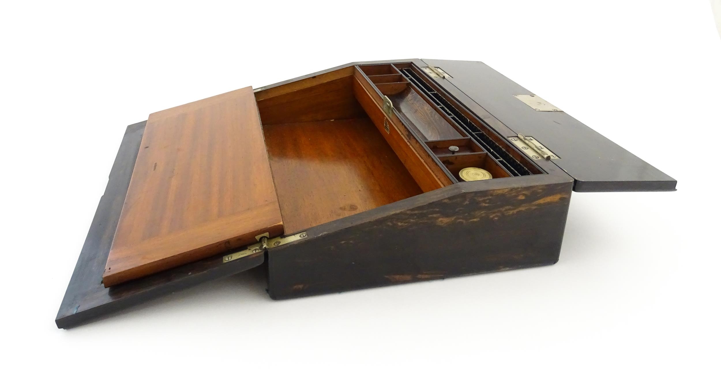 A Victorian coromandel writing box / slope with inlaid brass, mother of pearl and abalone - Image 11 of 20