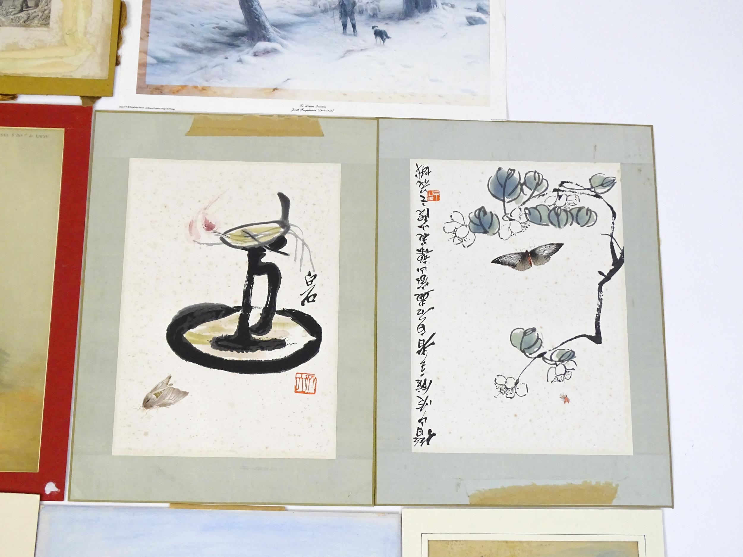 A quantity of assorted watercolours, prints and engravings to include a monochrome watercolour In - Image 12 of 20