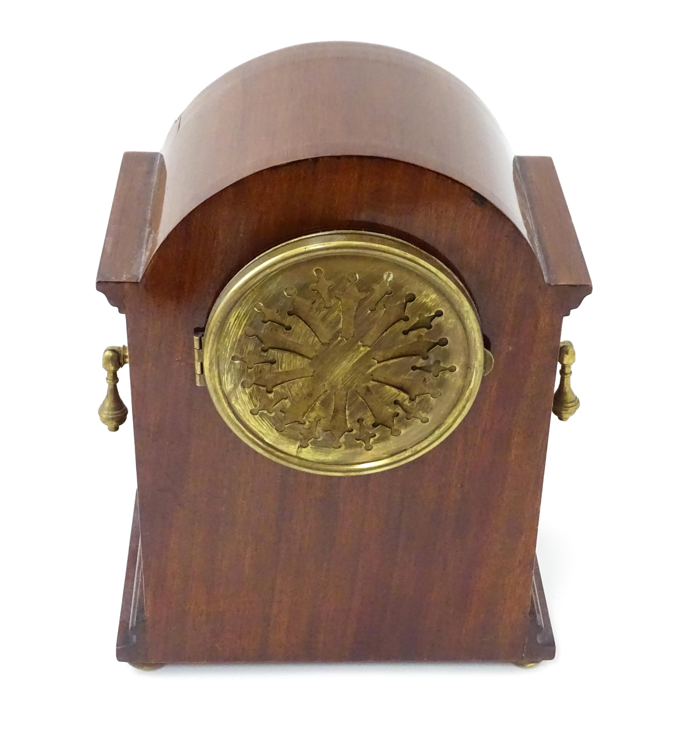 A late 19thC / early 20thC German mahogany cased mantel clock by Philipp Haas & Sohne. The case with - Image 8 of 9