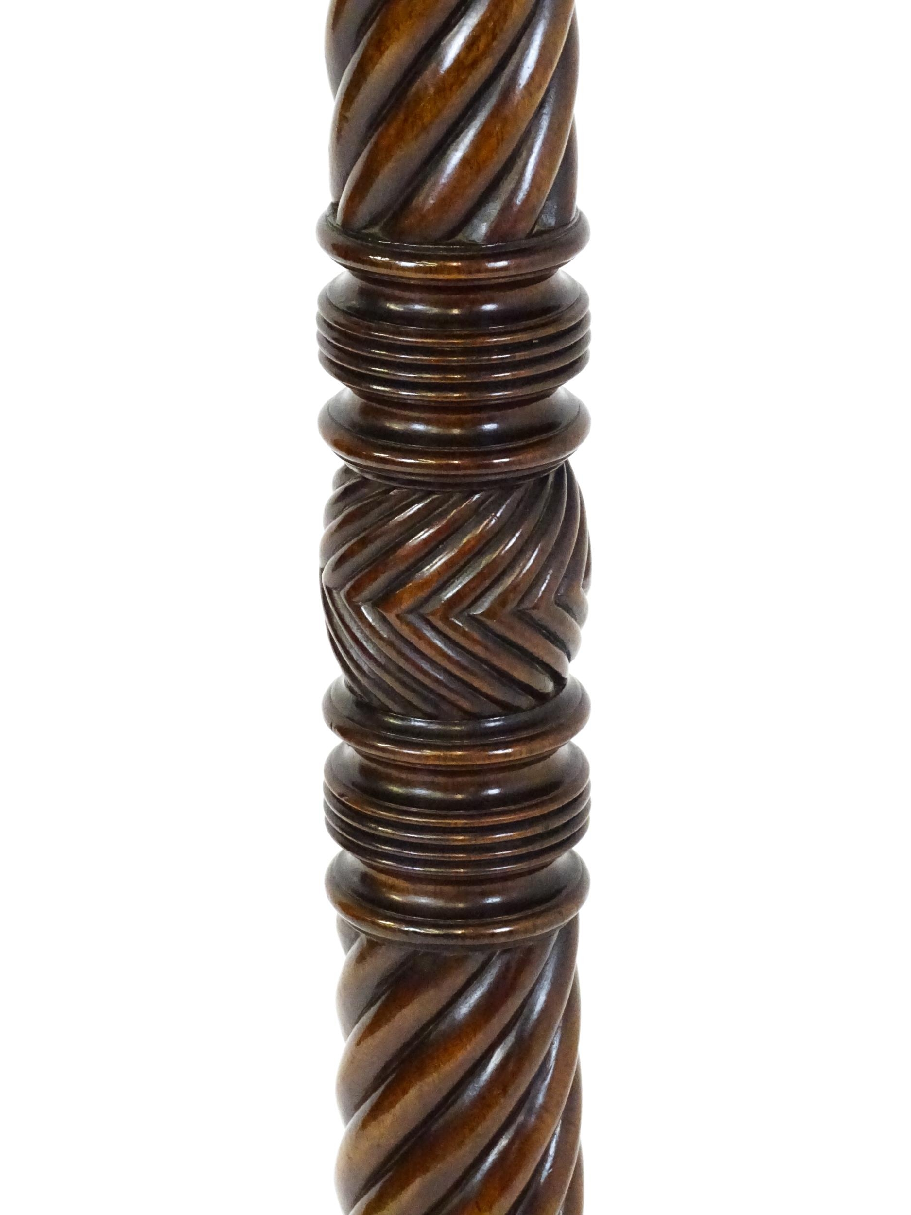A Victorian mahogany torchiere / jardinière stand with a twist turned pedestal with carved - Image 6 of 7