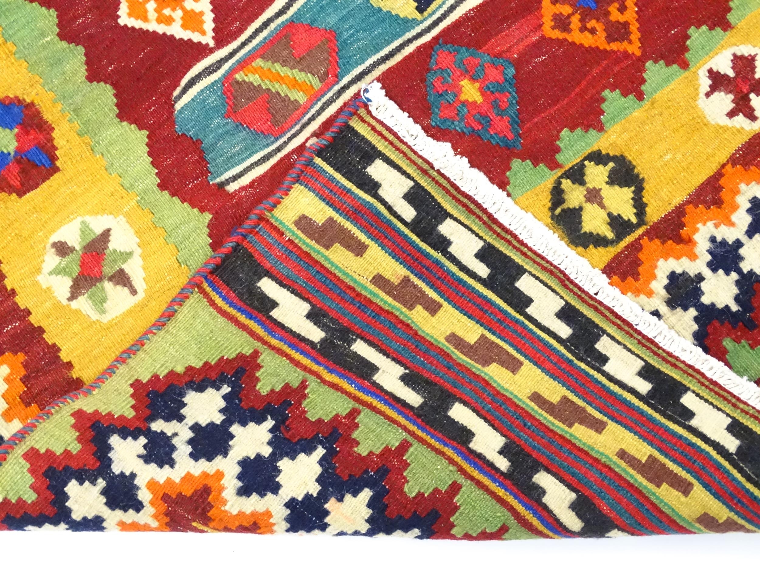 Carpet / Rug : A South West Persian qashgai kilim rug with banded geometric motifs and borders. - Image 2 of 9