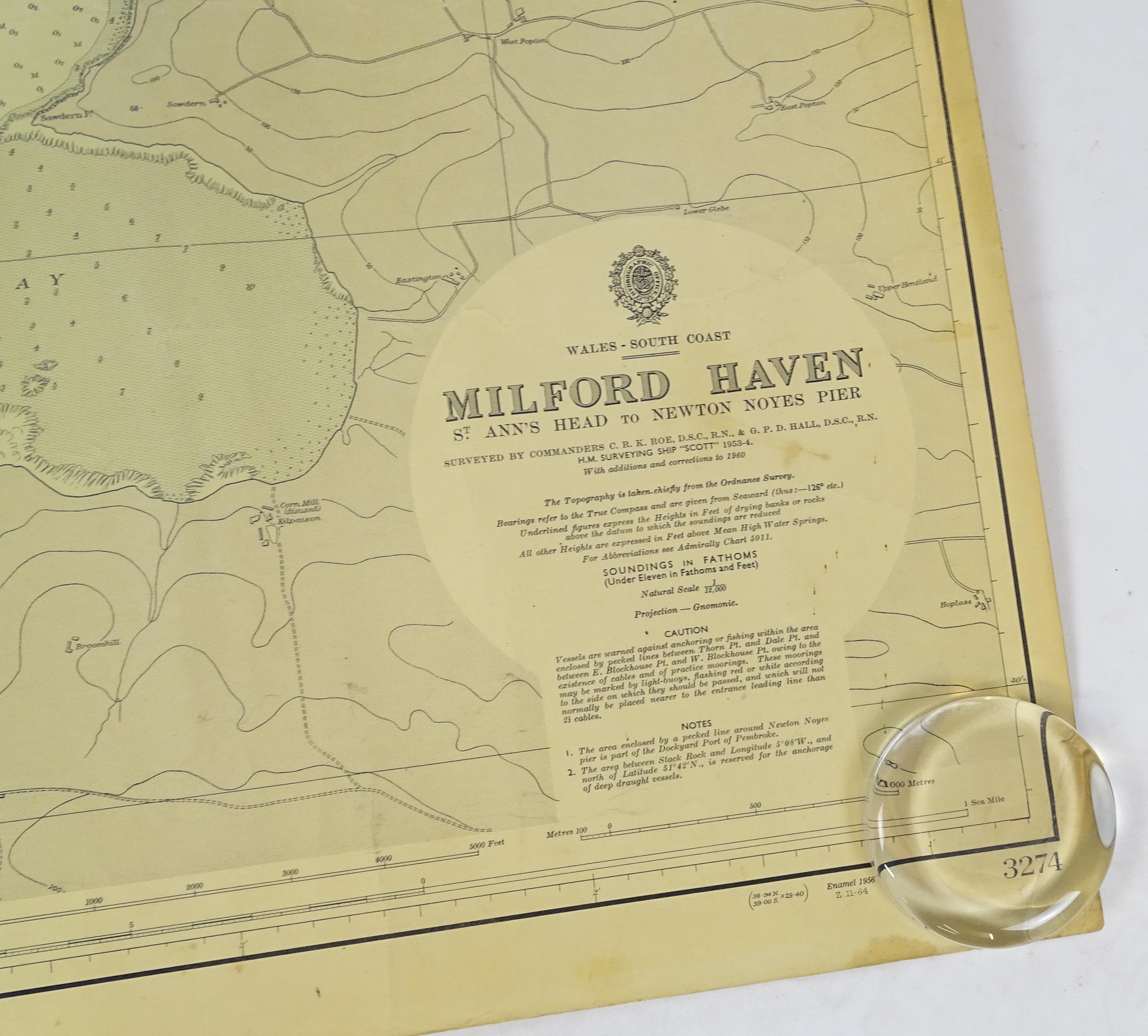 Three mid 20thC Hydrographic Office maritime navigational charts for Wales - South Coast, comprising - Image 6 of 26