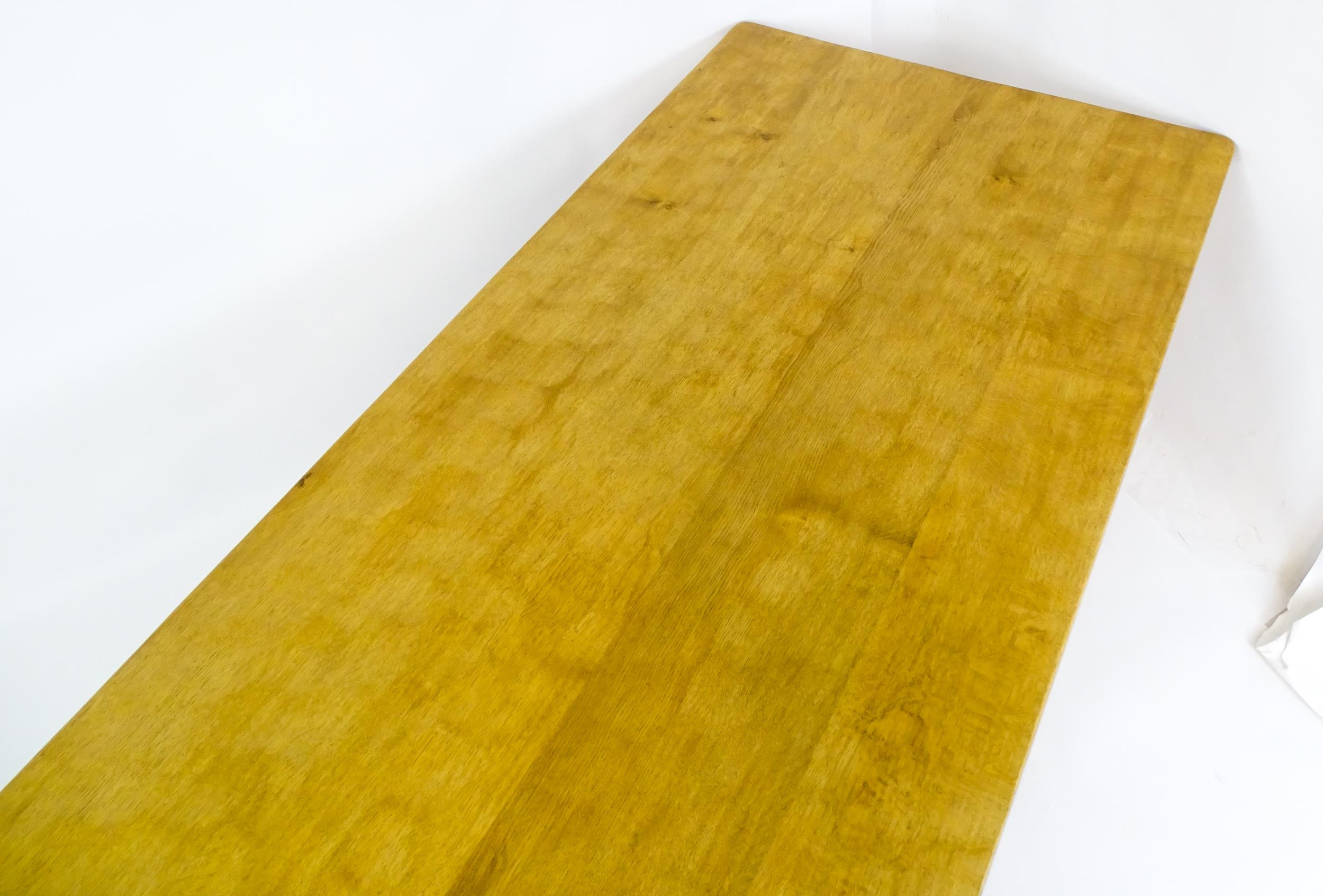 A mid 20thC Robert 'Mouseman' Thompson dining table. The 8ft long oak table top with an adzed finish - Image 13 of 22