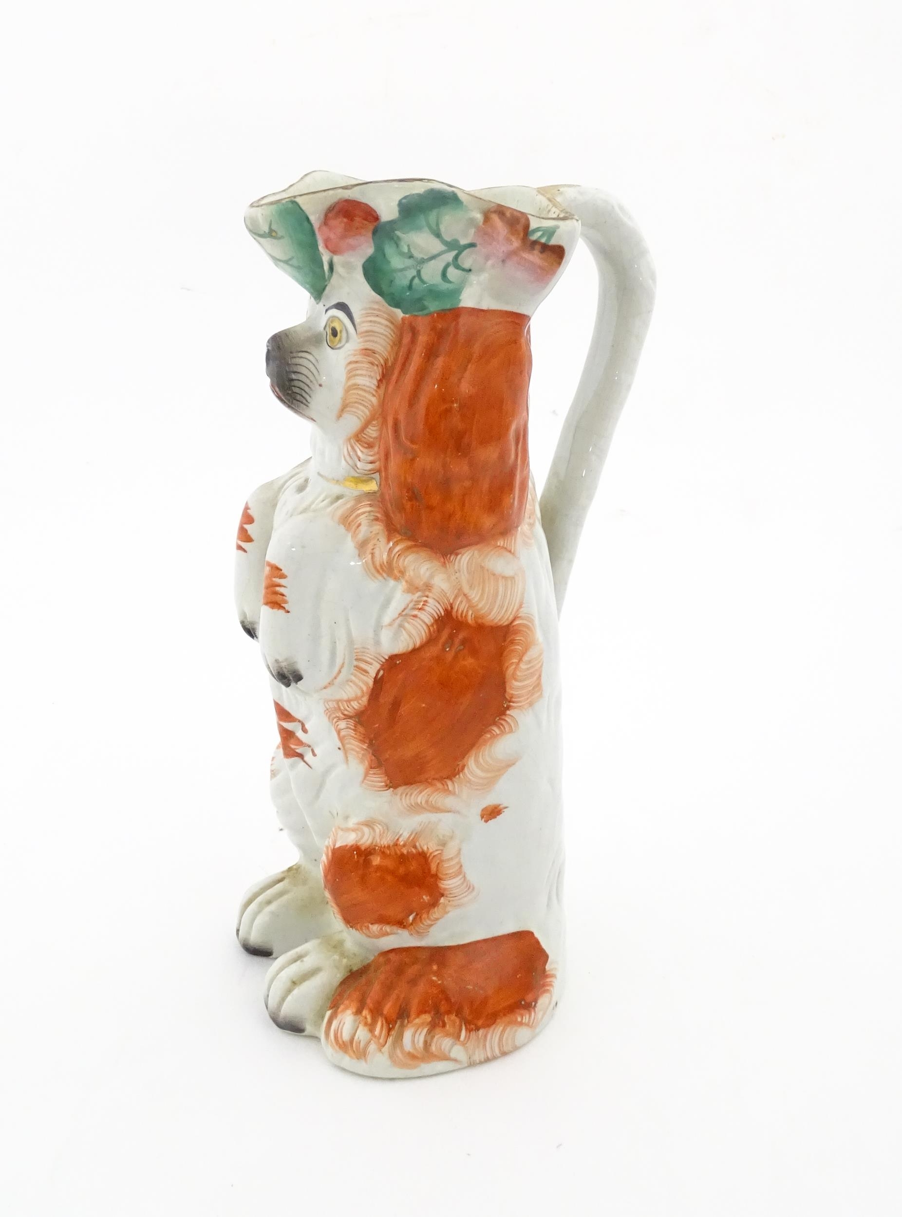 A Victorian Staffordshire jug modelled as a dog wearing a hat with fruiting vine decoration. Approx. - Image 4 of 10