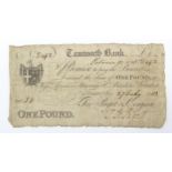 An early 19thC British provincial Tamworth Bank one pound note dated 27 July 1813, no. D492, for