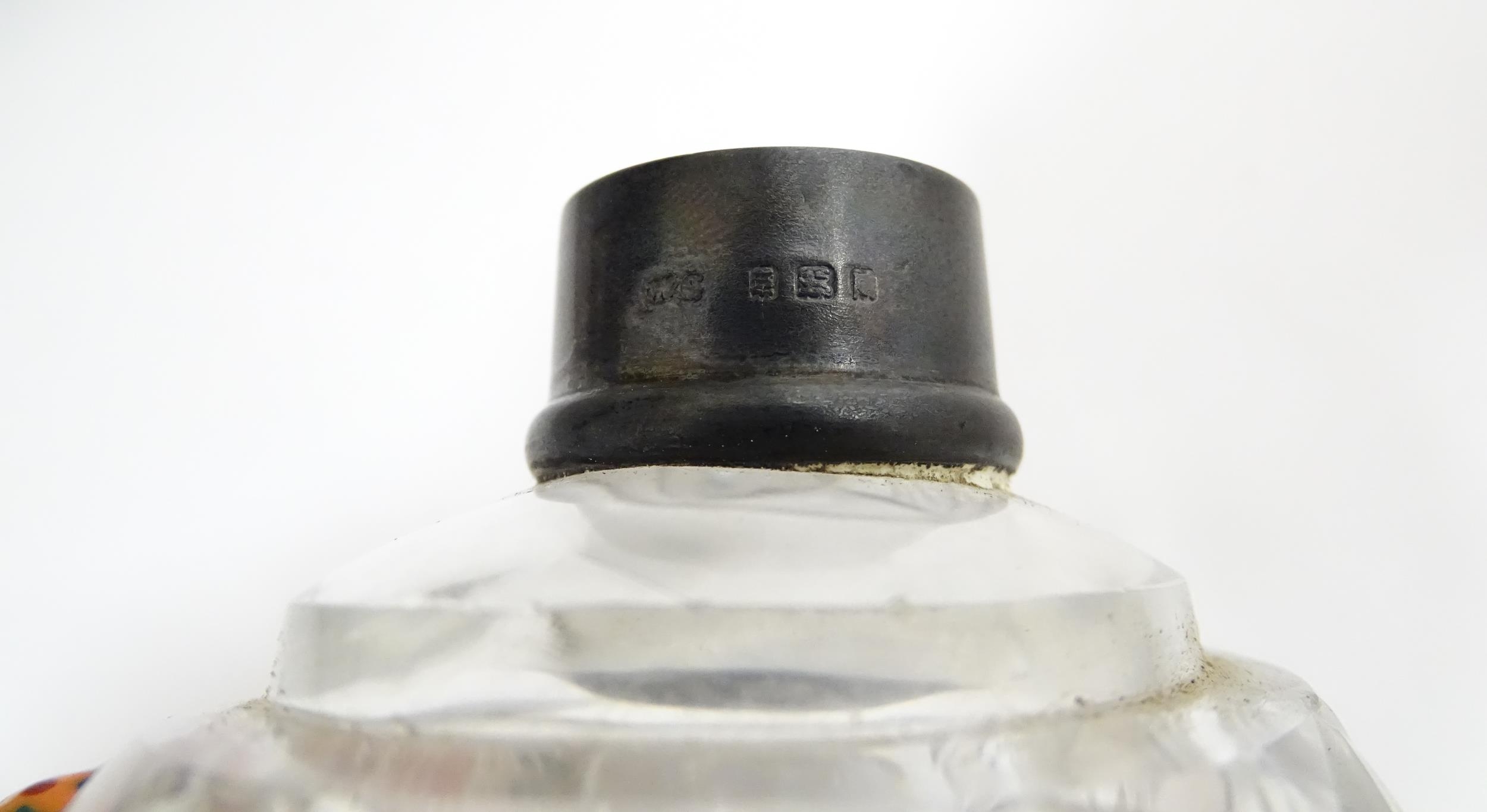 A cut glass scent / perfume bottle with silver top hallmarked London C.1933 . Approx. 5 1/4" high - Image 2 of 8