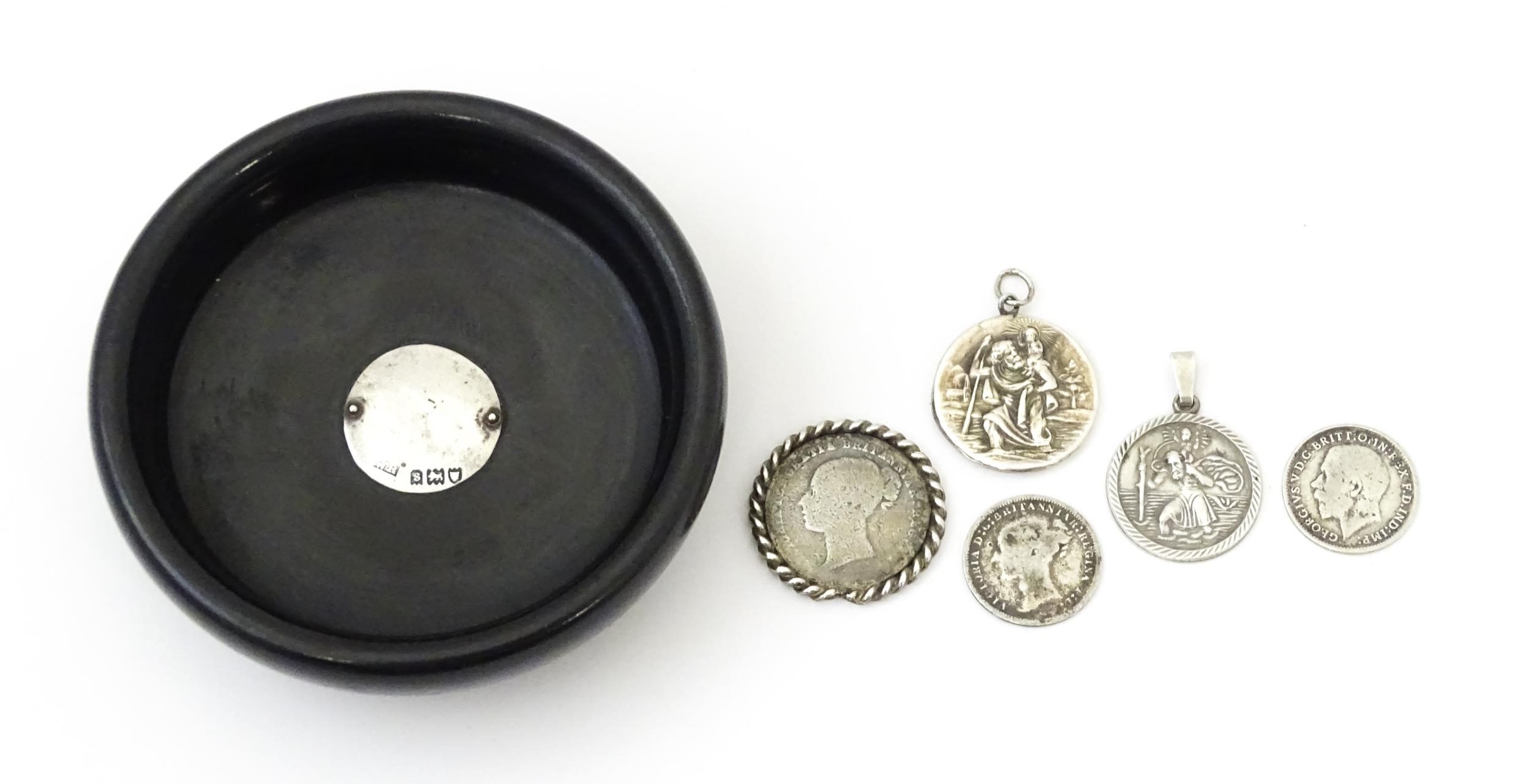 Assorted items to include two silver St Christopher pendants, one of double sided form with St