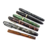 Six fountain pens with 14ct nibs, to include a Parker 'Duofold' with black finish and 14kt gold nib,