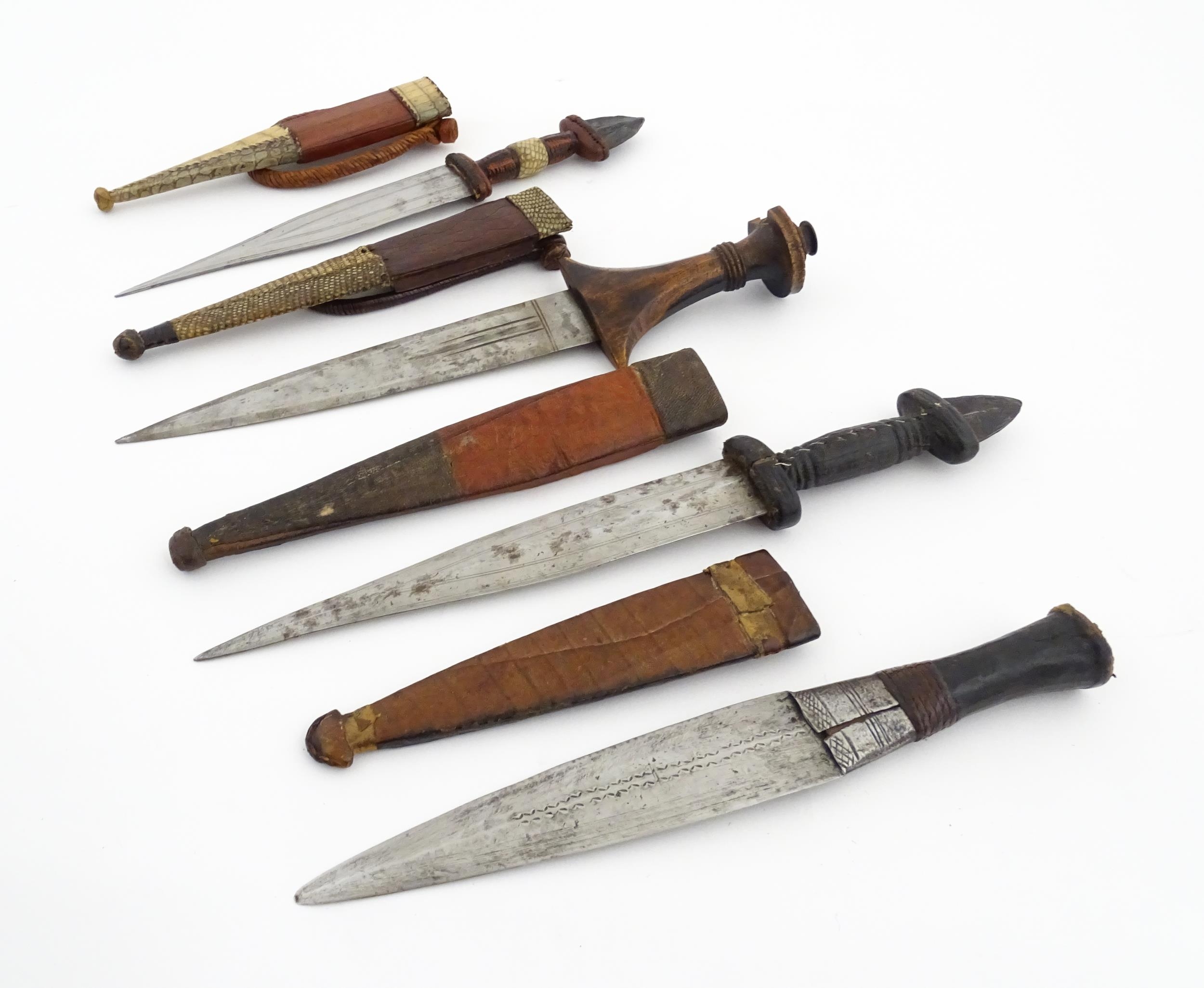 Ethnographic / Native / Tribal : Four assorted African / Sudanese arm knives / daggers, with leather - Image 4 of 12