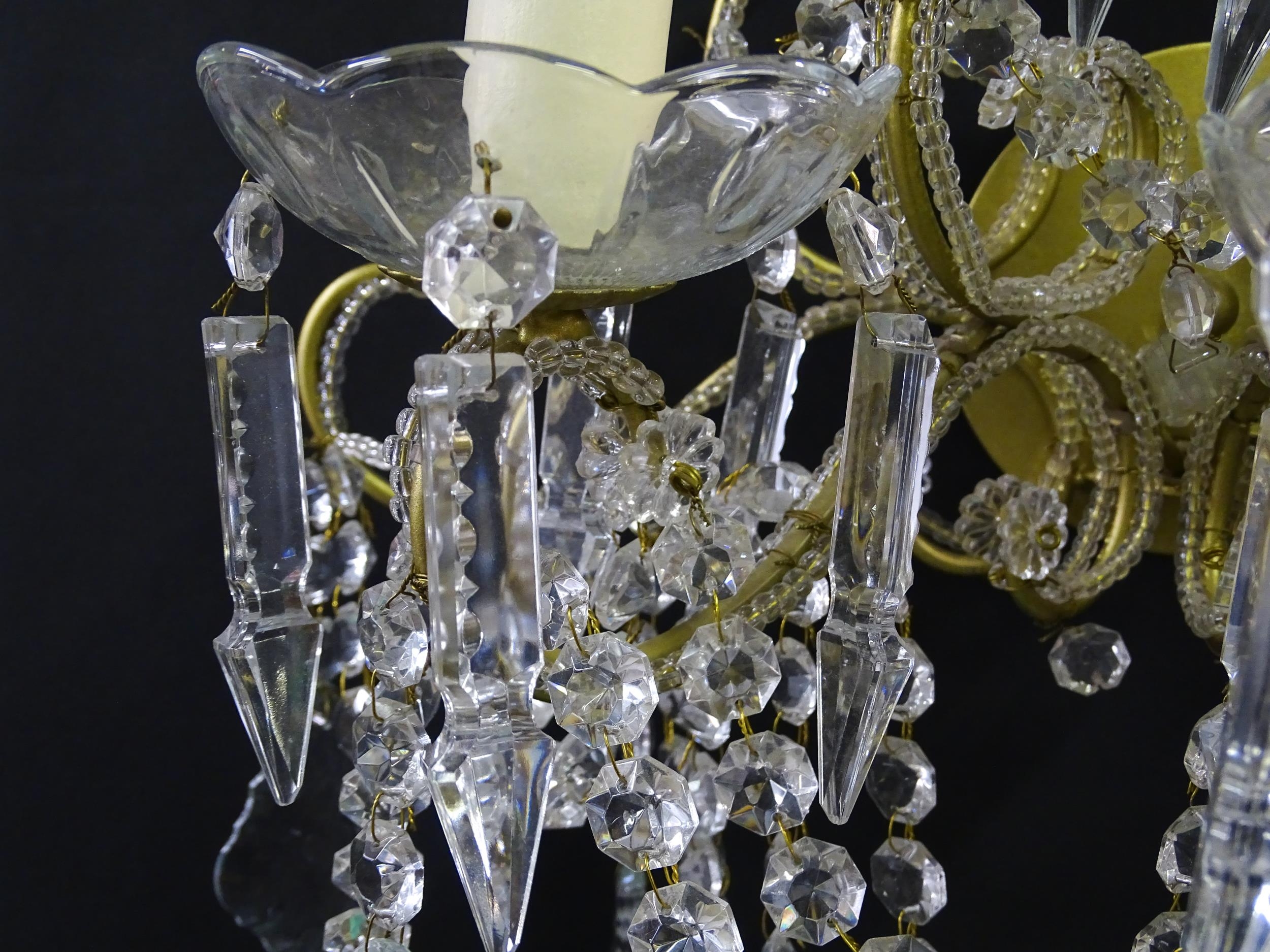 Four Italian wall lights having three branches, and lustre drops. Approx. 18" wide (4) Please Note - - Image 10 of 13