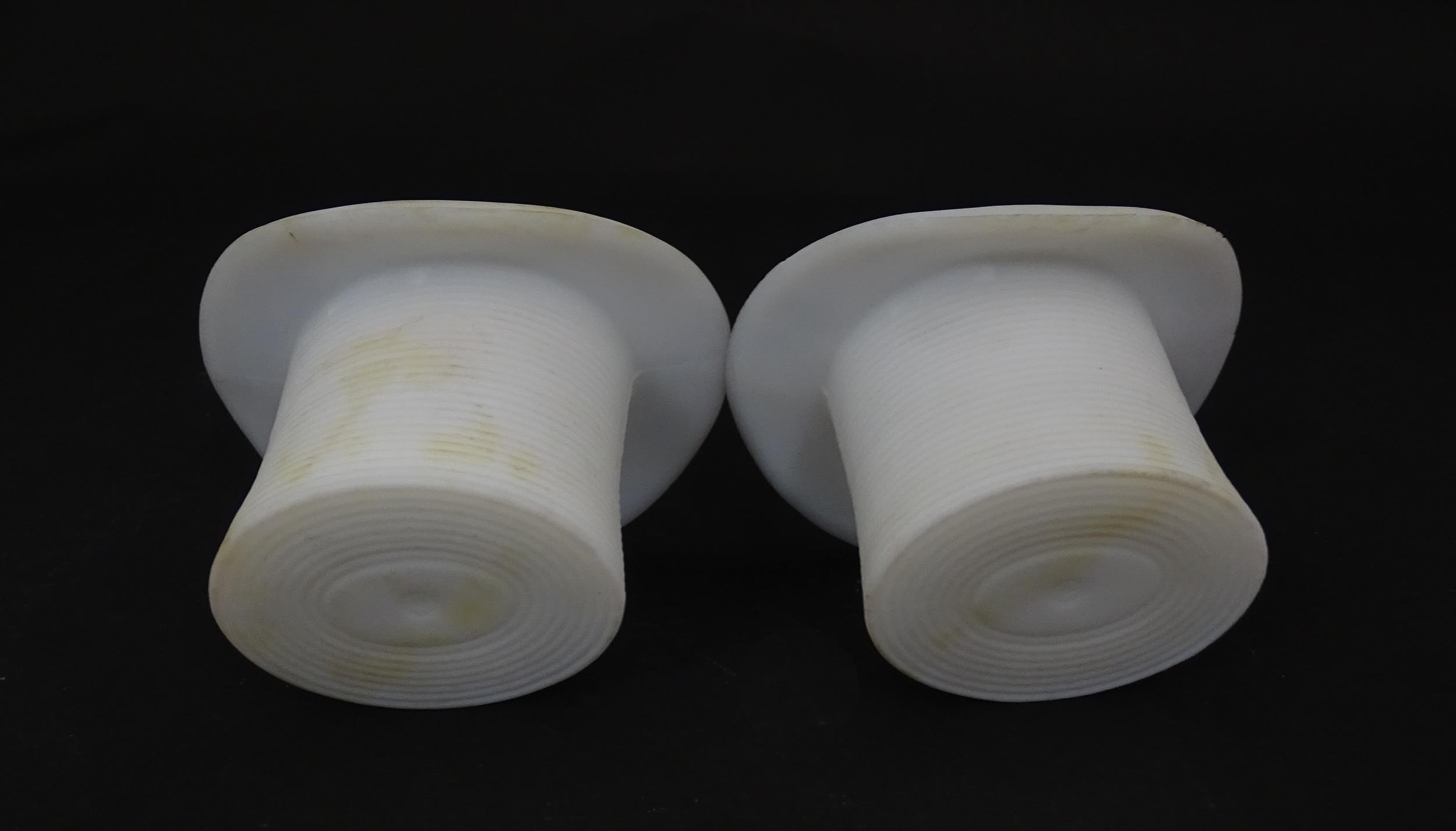 A pair of milk glass match holders / vesta keeps formed as top hats with hand painted floral detail. - Image 5 of 13