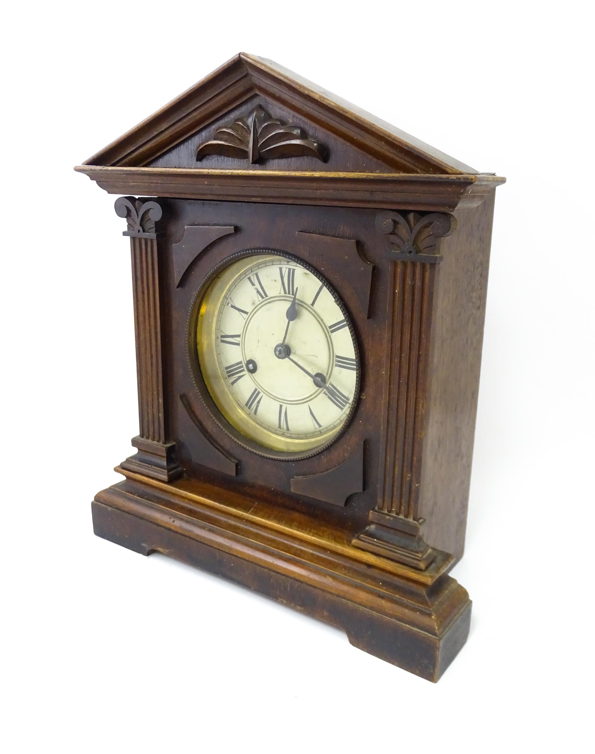 A late 19th/ early 20thC mahogany cased mantle clock by Philipp Haas & Sohne. The white enamel - Image 5 of 10