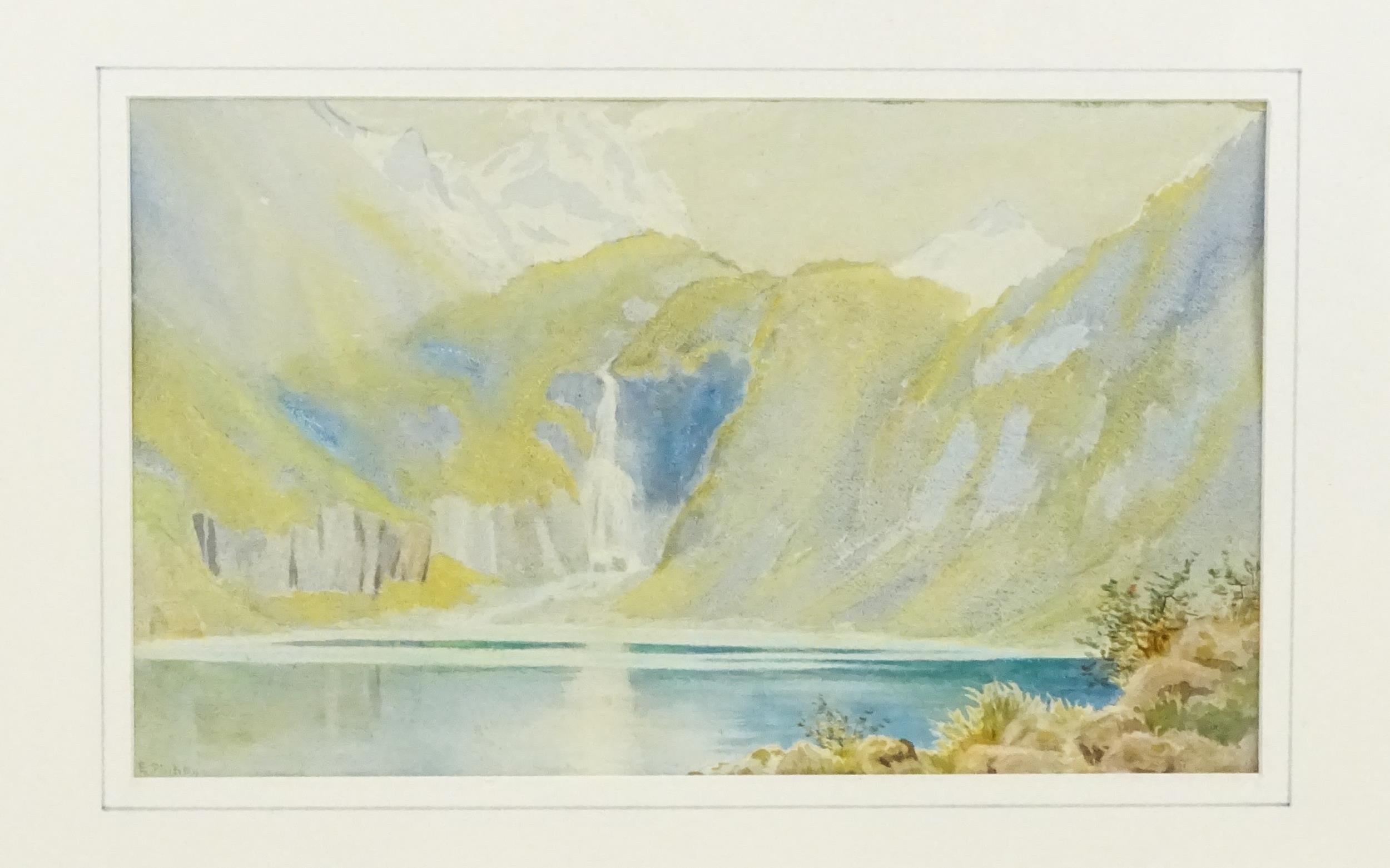 Edith Pinhey, Early 20th century, Watercolour, A Burmese / Myanmar lake scene with mountains and a - Image 3 of 4