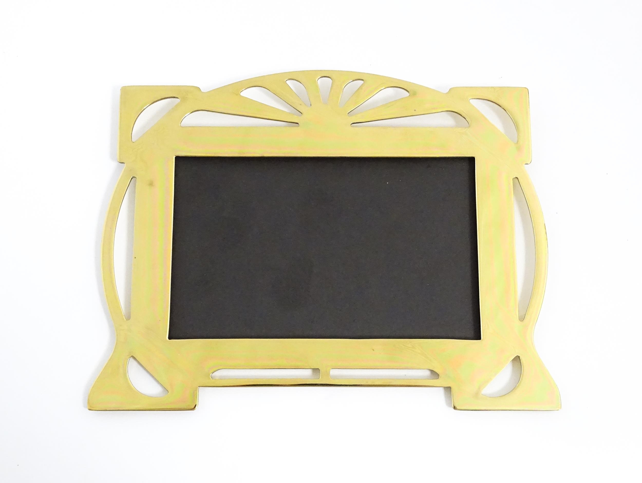 A late 20thC brass easel back photograph frame with pierced decoration, engraved to reverse 'For - Image 2 of 6