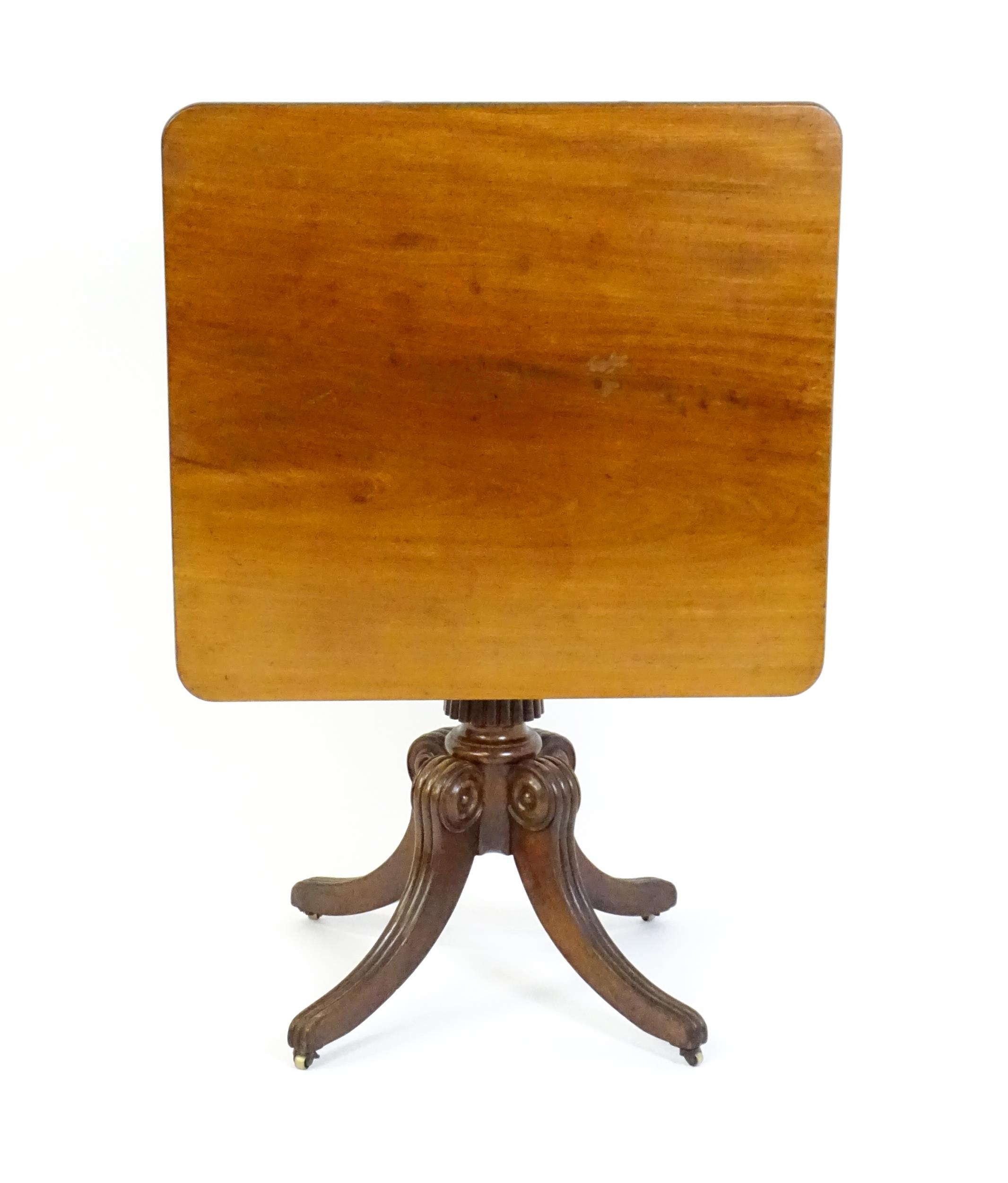 A 19thC mahogany occasional table, with a reeded tapering pedestal and raised on four reeded legs - Image 4 of 8