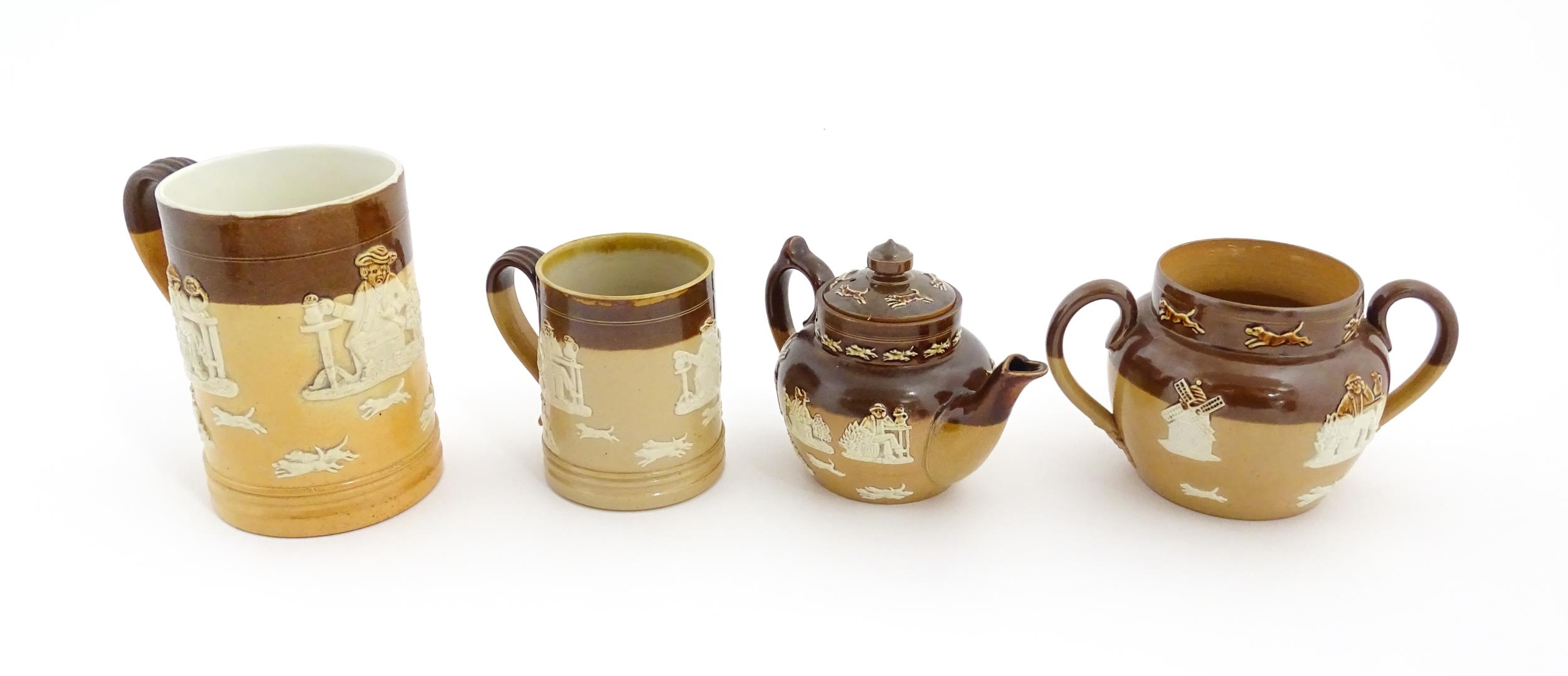 Four Royal Doulton two tone stoneware items with applied hunting detail to include tankards, - Image 4 of 10