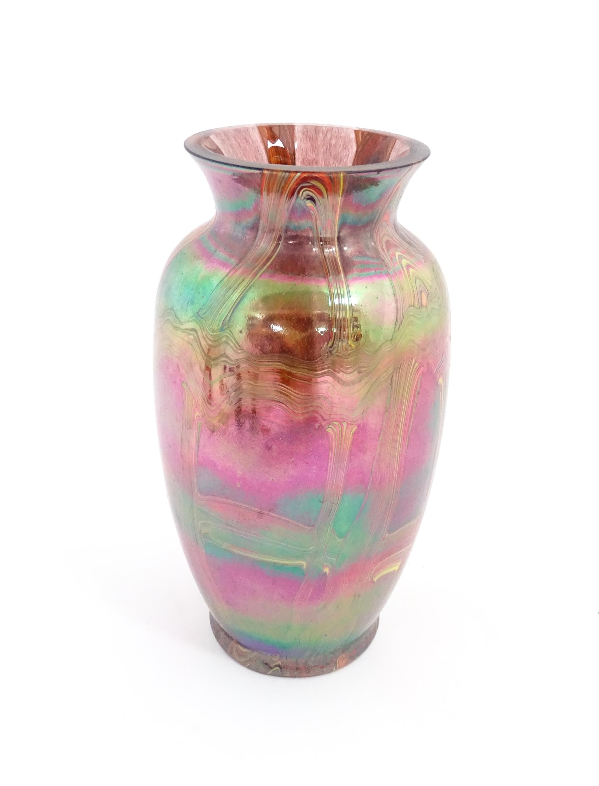 A lustre studio art glass vase in manner of Favrile. Approx. 8 3/4" high Please Note - we do not - Image 4 of 6