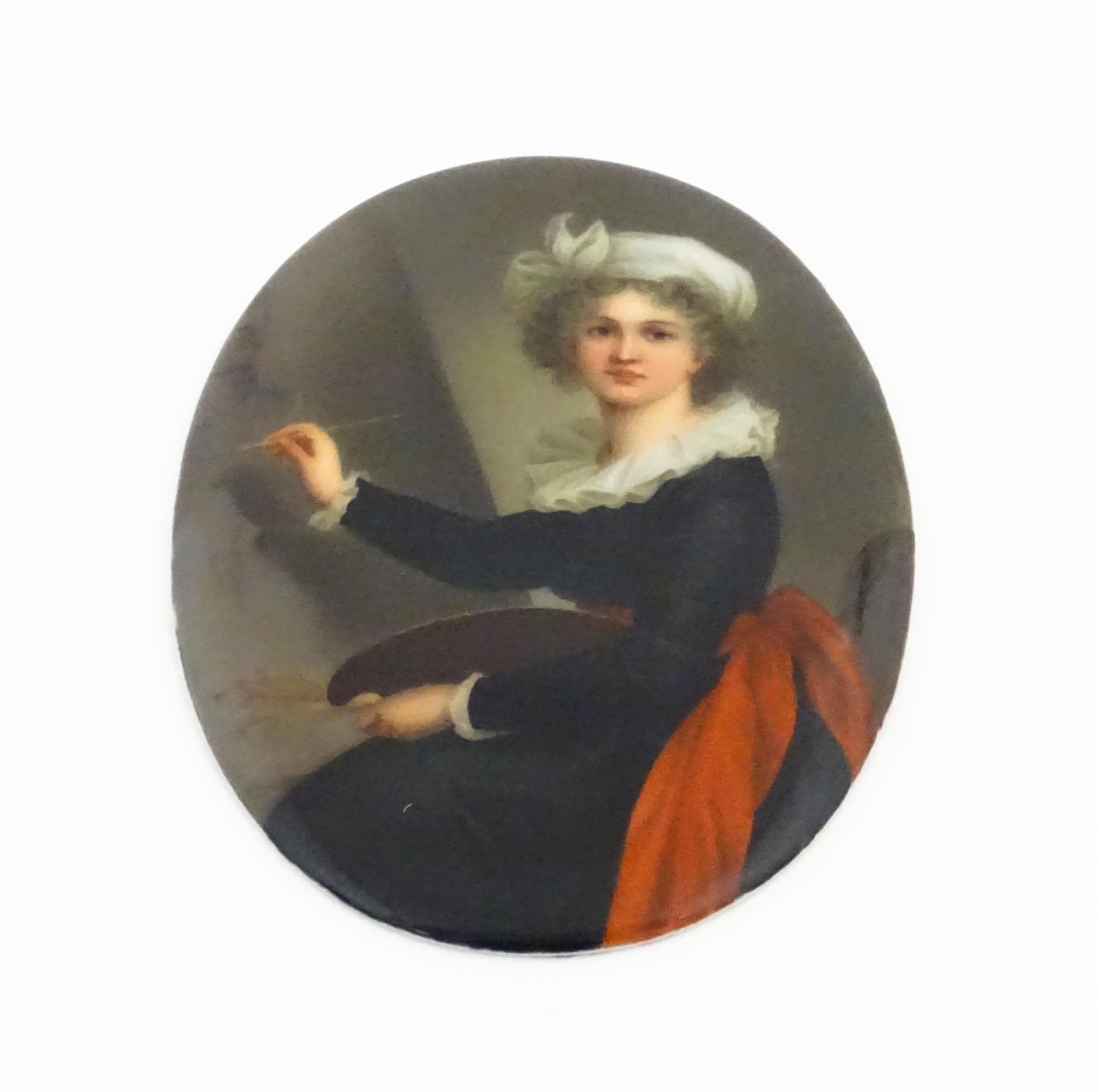 A 20thC Italian watercolour on porcelain oval plaque depicting Marie Elizabeth Louise Vigee Le - Image 4 of 12