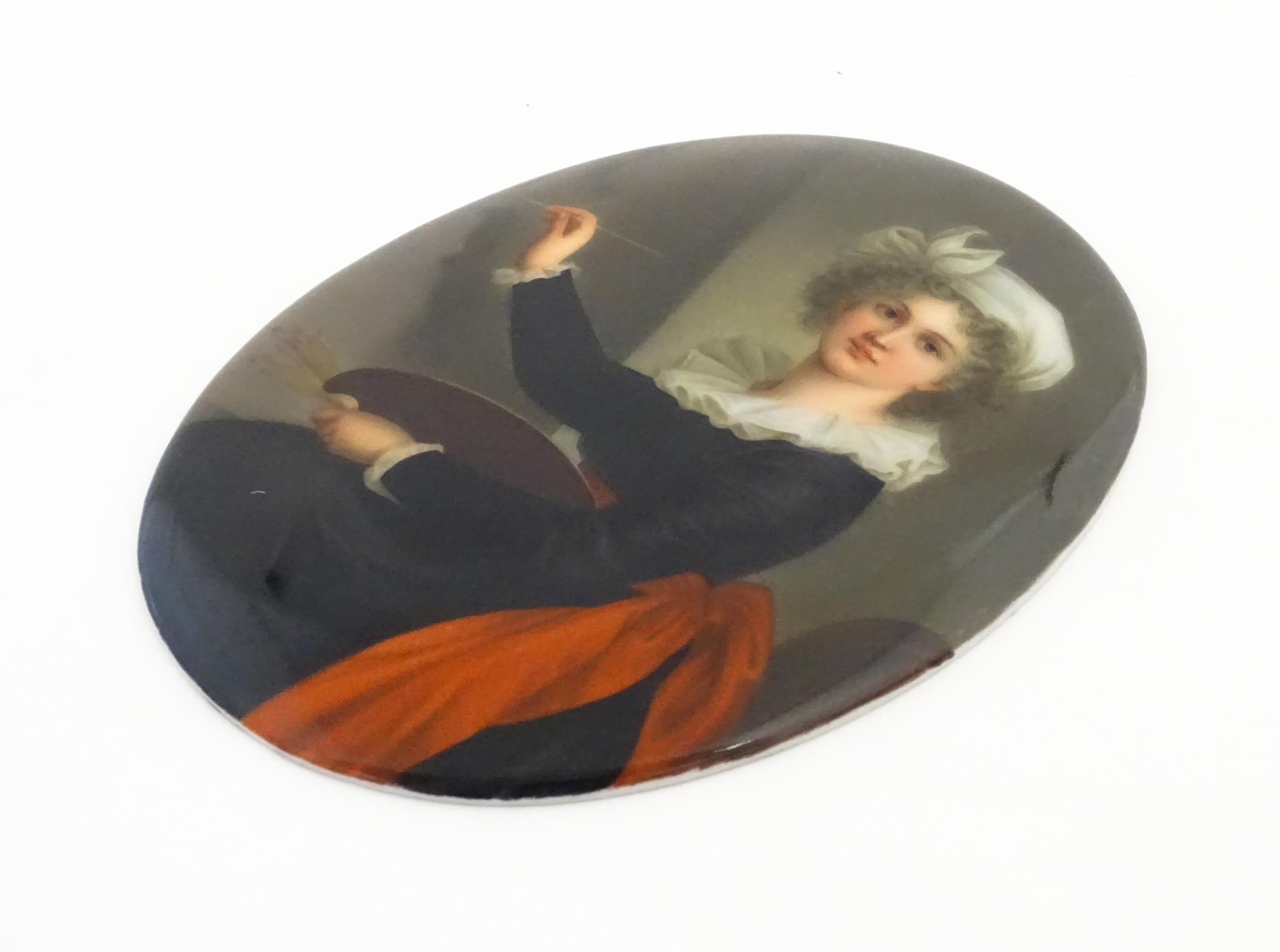 A 20thC Italian watercolour on porcelain oval plaque depicting Marie Elizabeth Louise Vigee Le - Image 7 of 12