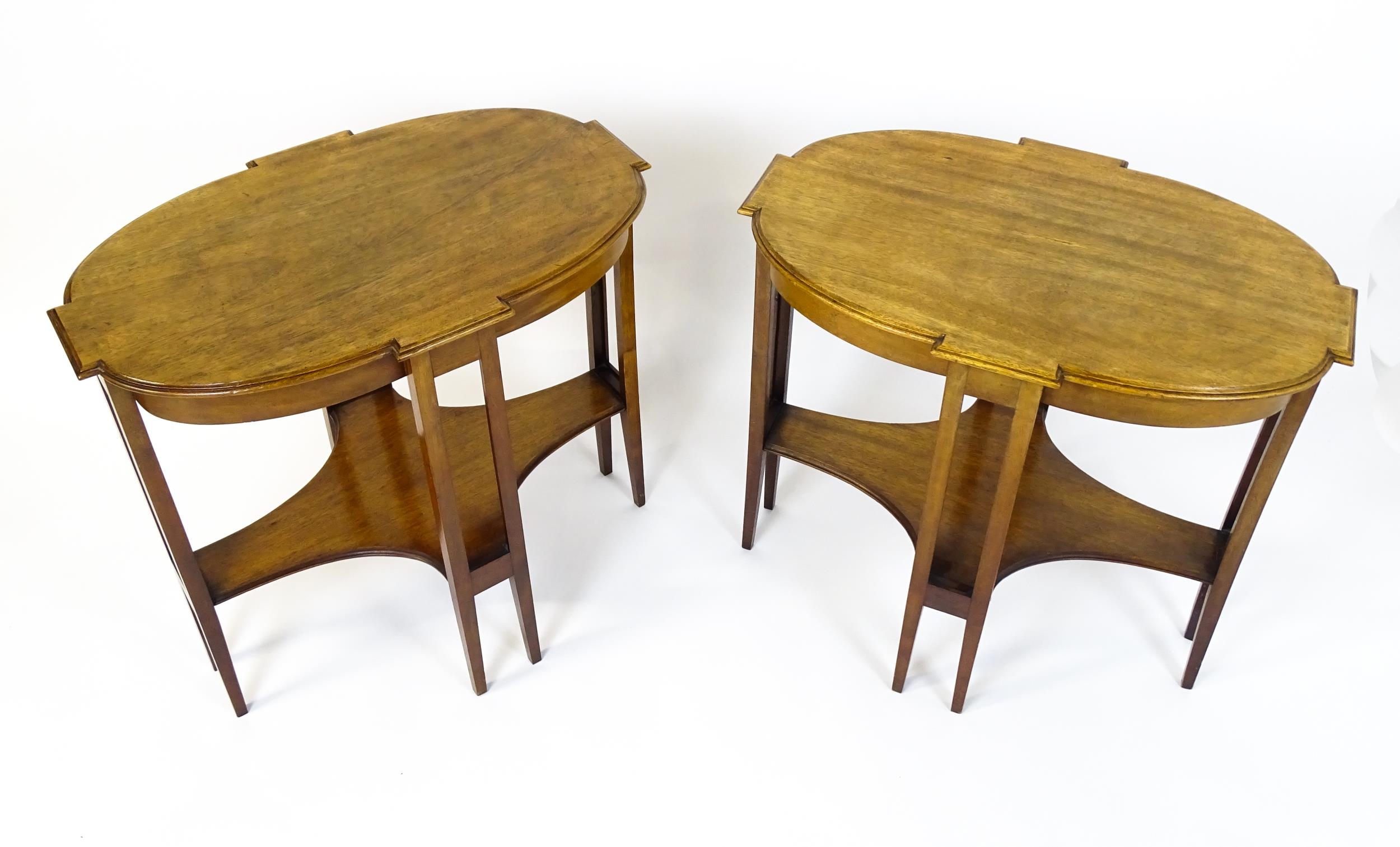 A pair of late 19thC / early 20thC mahogany side tables, each with shaped tops and having eight - Image 4 of 9