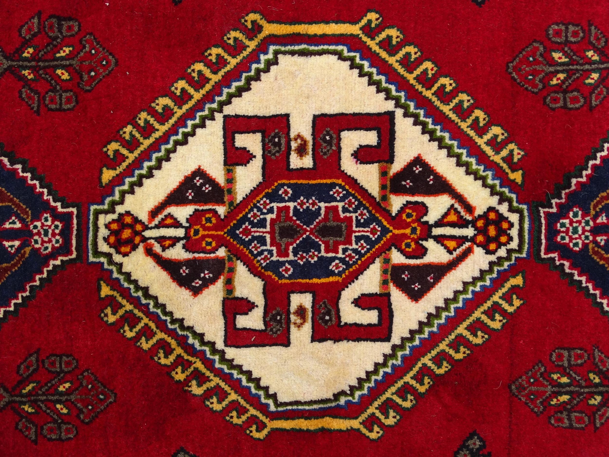 Carpet / Rug: A South West Persian qashgai runner, the red and blue ground with central geometric - Image 6 of 8