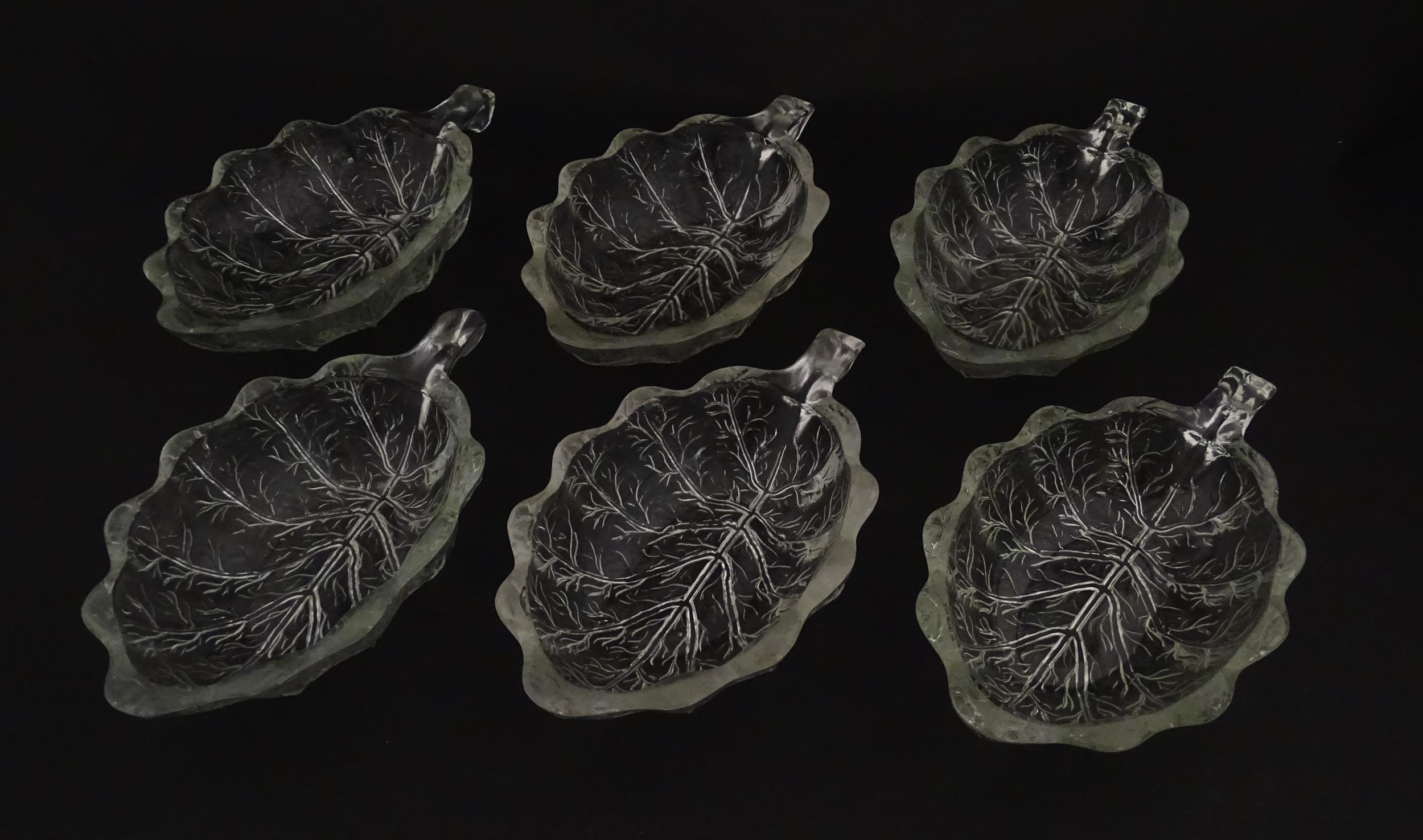 A set of six glass avocado dishes of stylised leaf form. Approx. 7" long Please Note - we do not - Image 3 of 16