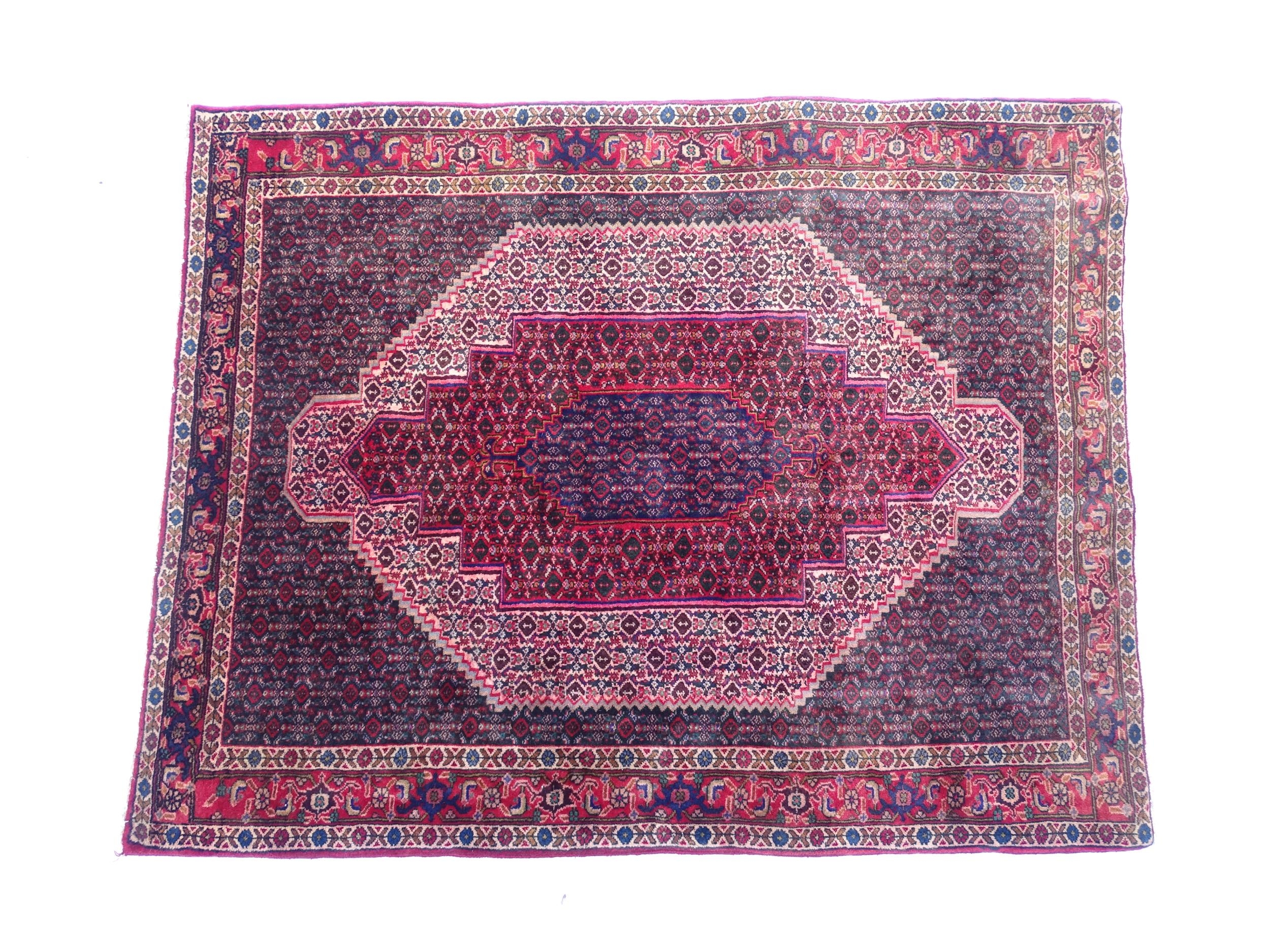 Carpet / Rug: A North West Persian Senneh rug, the red, blue and cream grounds decorated with